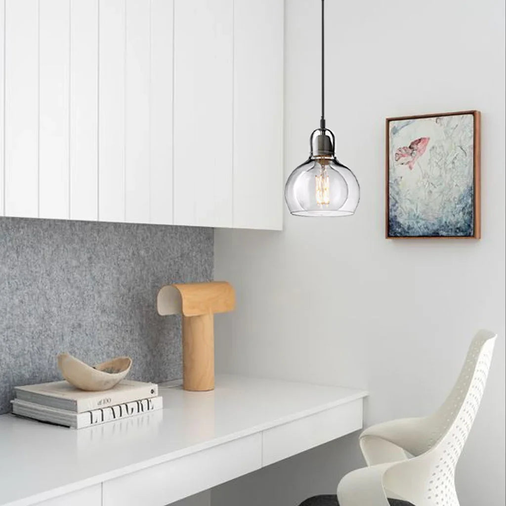 Pendant Light Glass 8 in Clear Warm Glow Living Room Bedroom Dining Room Hanging Lamp | Thomler