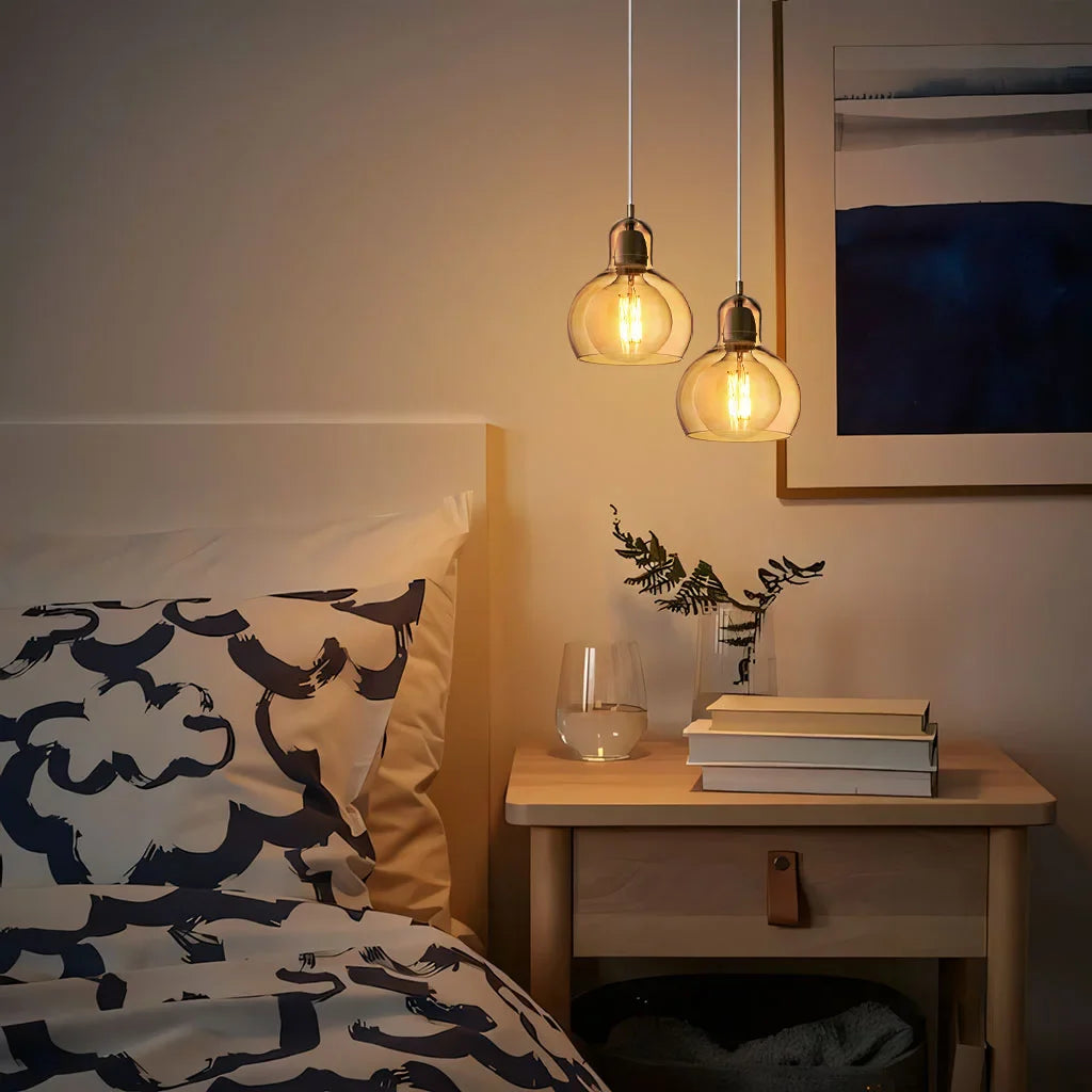 Pendant Light Glass 8 in Clear Warm Glow Living Room Bedroom Dining Room Hanging Lamp | Thomler
