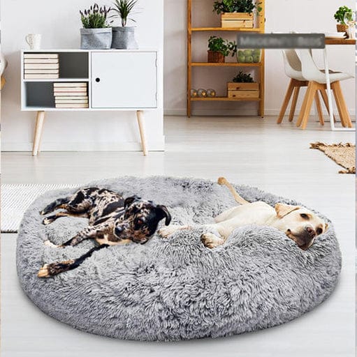 Round Plush Pet Bed with Raised Rim for Dogs & Cats | Anti-Anxiety Donut Cushion for Small Medium Large Pets | Machine Washable | Thomler