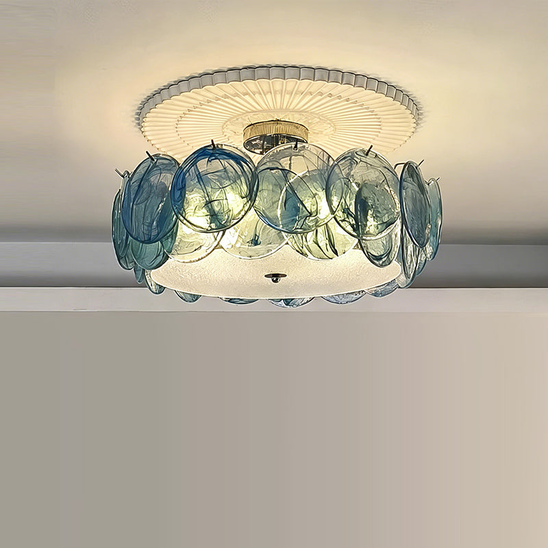 Circular Glass Flush Mount Ceiling Light – Contemporary Metal Frame with Translucent Dome – Available in 4 Colors | Thomler