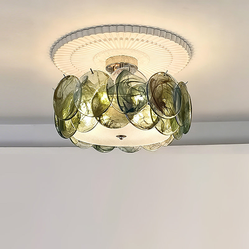 Circular Glass Flush Mount Ceiling Light – Contemporary Metal Frame with Translucent Dome – Available in 4 Colors | Thomler