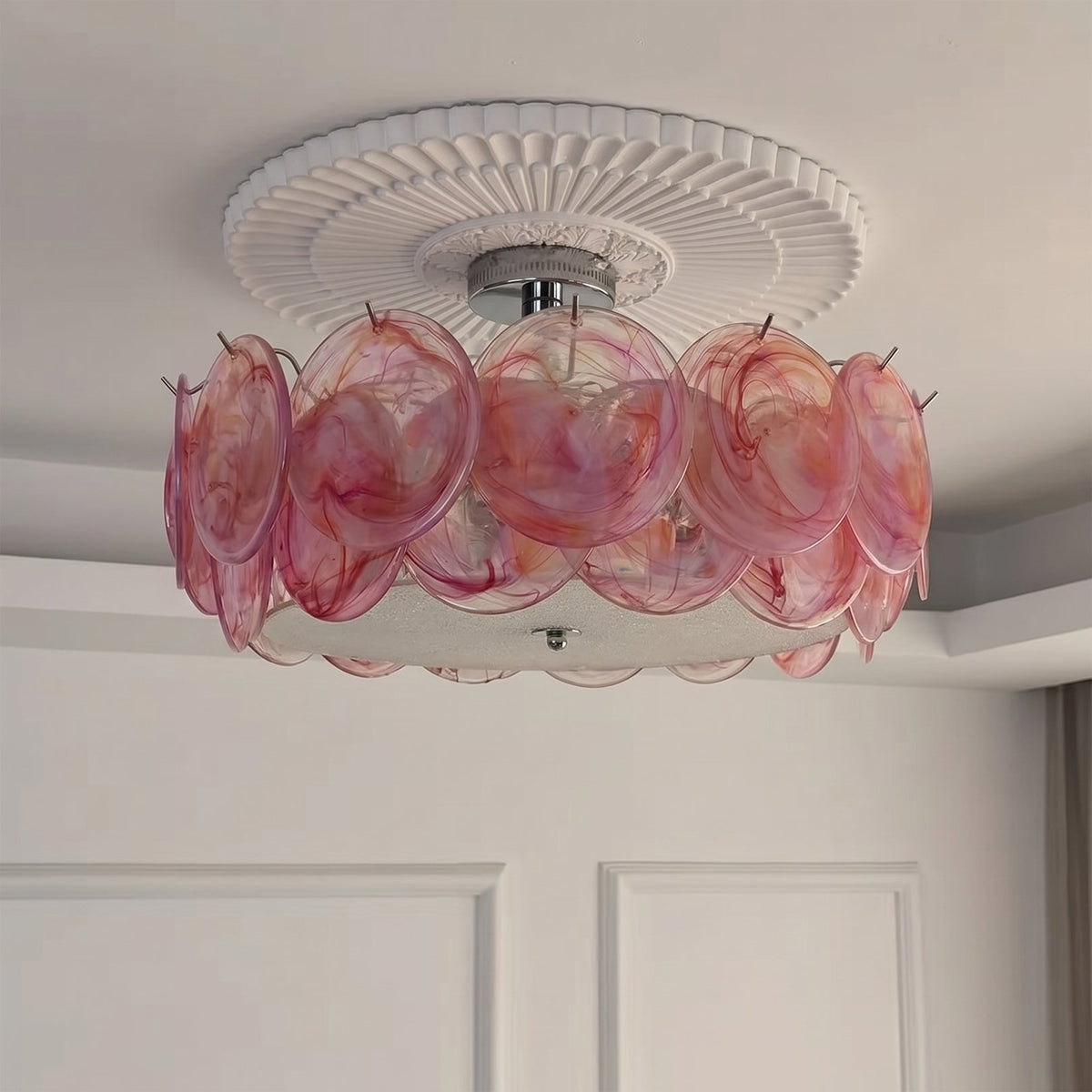 Circular Glass Flush Mount Ceiling Light – Contemporary Metal Frame with Translucent Dome – Available in 4 Colors | Thomler