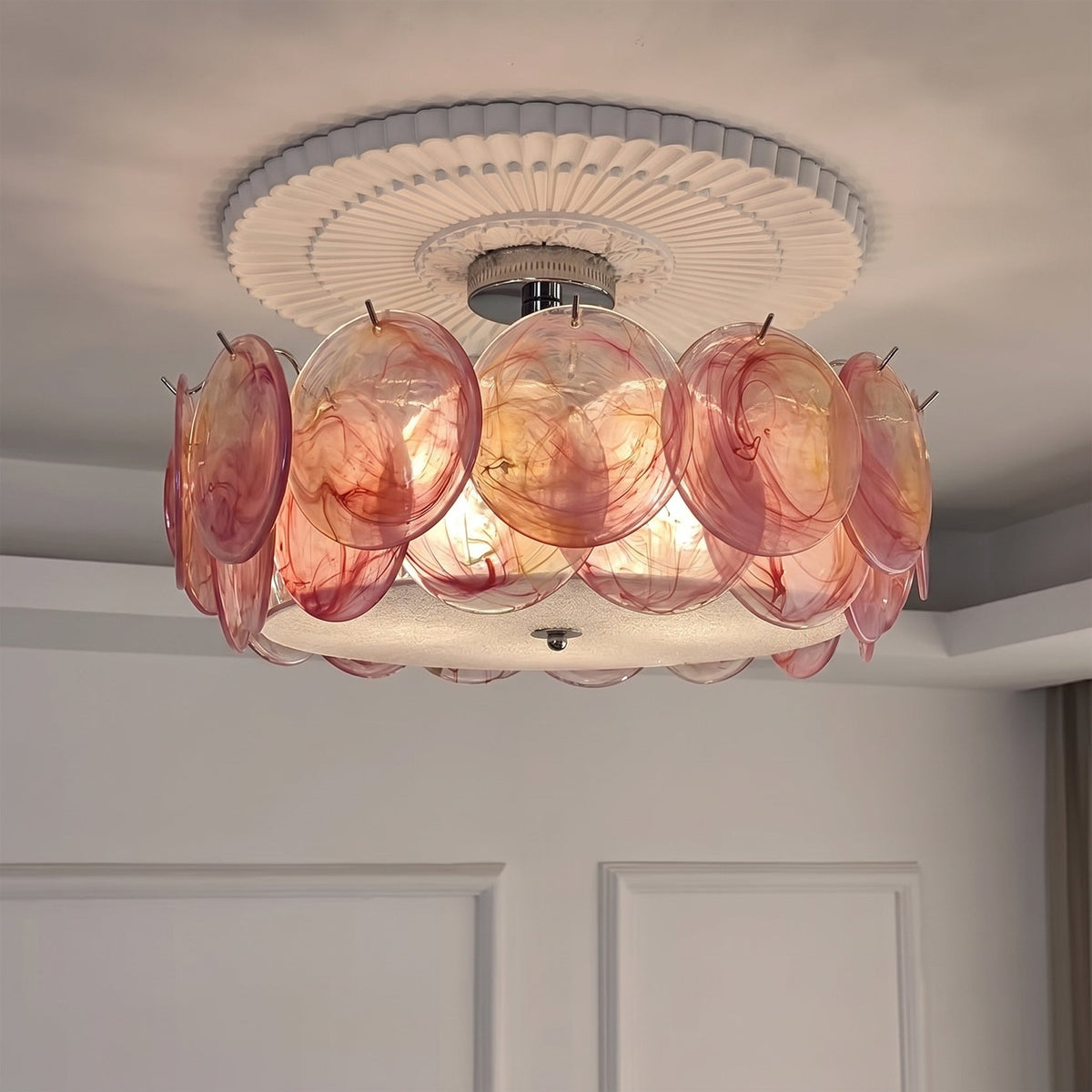 Circular Glass Flush Mount Ceiling Light – Contemporary Metal Frame with Translucent Dome – Available in 4 Colors | Thomler