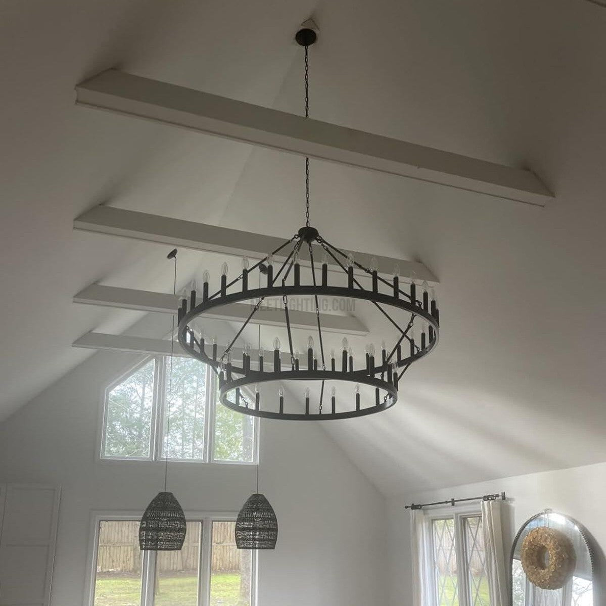 Two-Tier Industrial Chandelier with Filament Bulbs – Iron Angle Frame for Dining Room, Foyer & Living Space | Thomler