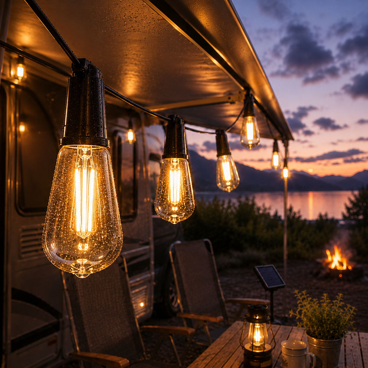 Solar-Powered Outdoor String Lights with Edison Bulbs for Camping, Patio & Garden – 33 ft Waterproof LED Decor | Thomler