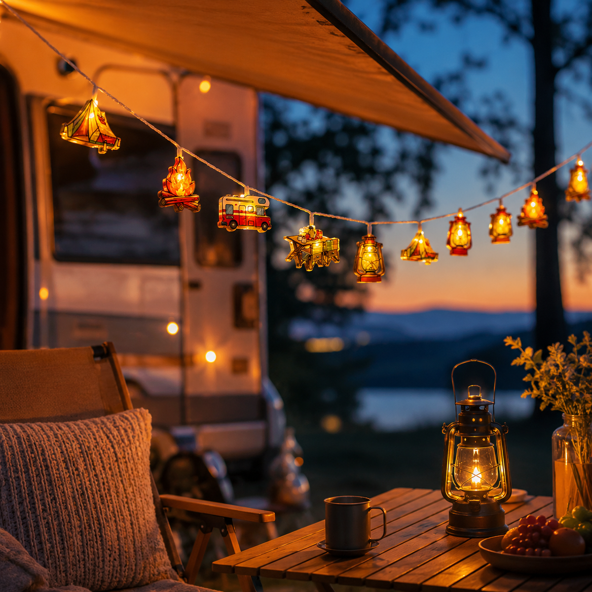 Camping-Themed LED Fairy Lights – Battery-Powered Indoor Outdoor String Lights with Tent, Campfire & Lantern Icons for Patio, Backyard & | Thomler