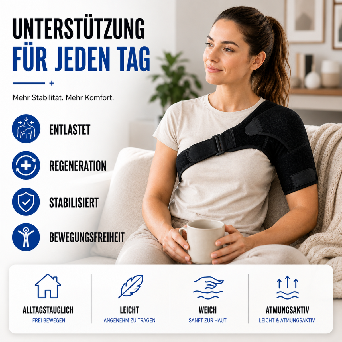 Adjustable Shoulder Support Brace with Compression Straps for Pain Relief & Stability | Thomler