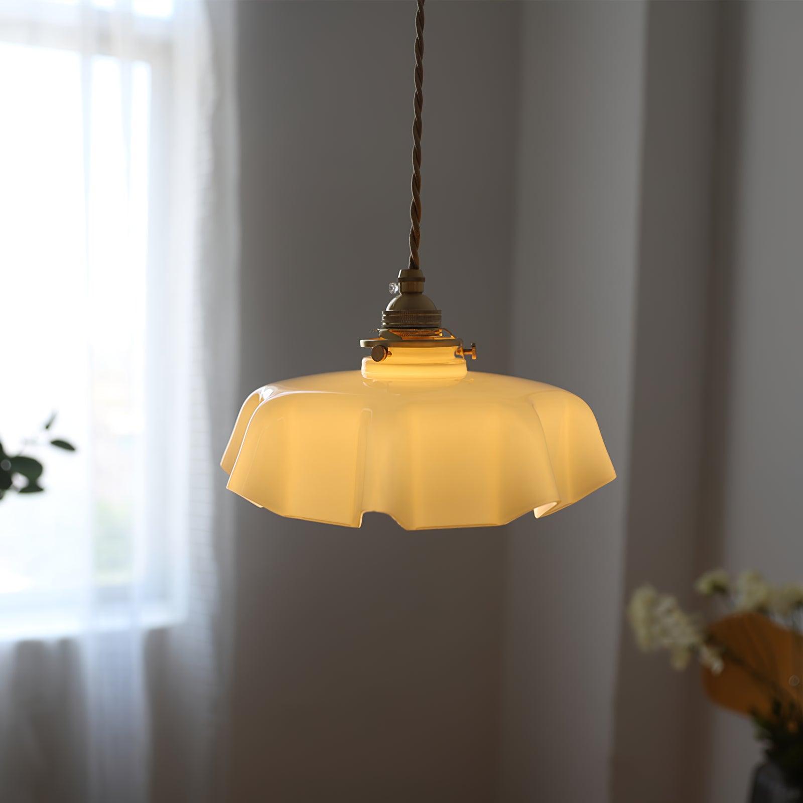 Ceramic Pendant Light 9.8 in x 5.1 in Adjustable Ceiling Indoor White Beige Pink Blue Vintage Lampshade | Thomler