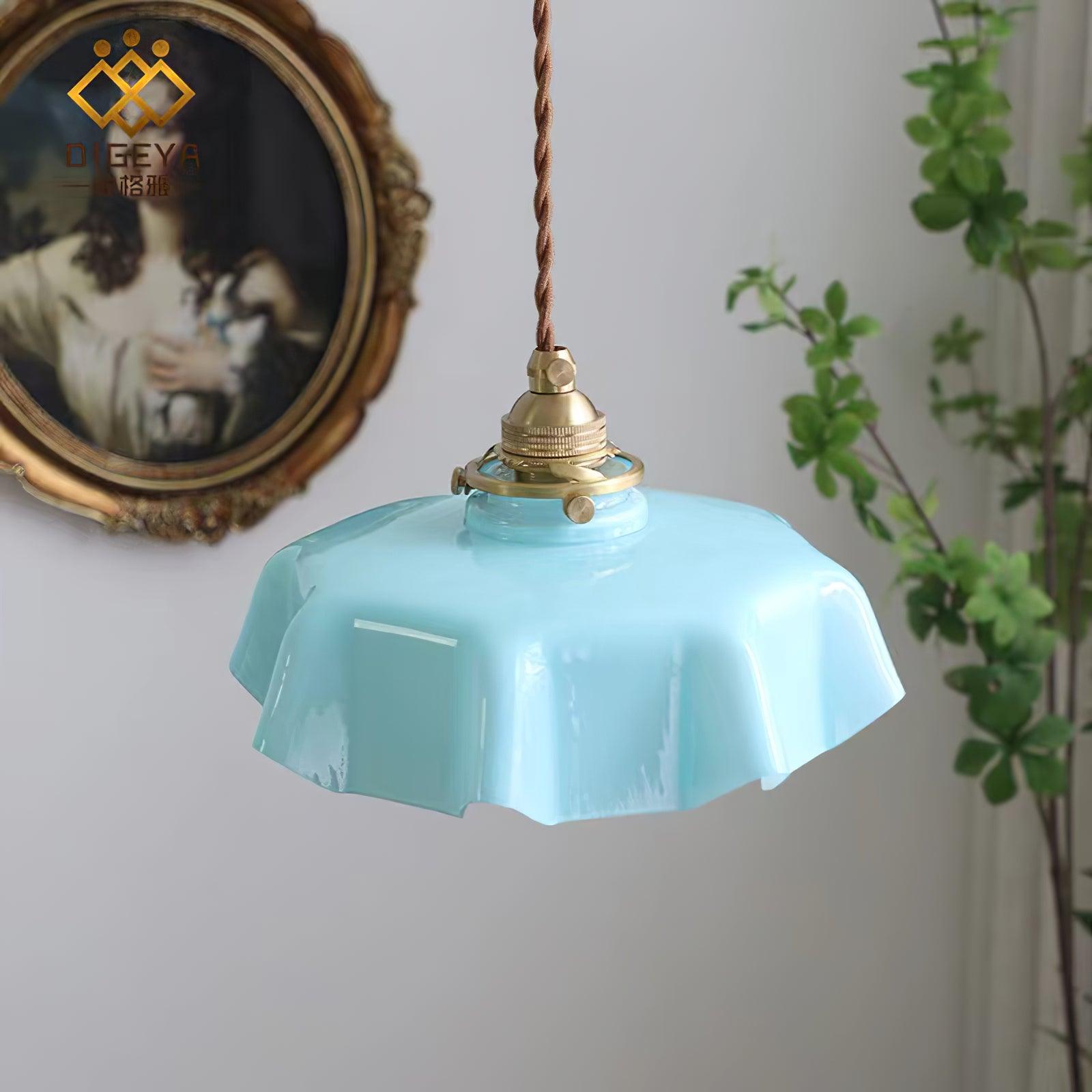 Ceramic Pendant Light 9.8 in x 5.1 in Adjustable Ceiling Indoor White Beige Pink Blue Vintage Lampshade | Thomler
