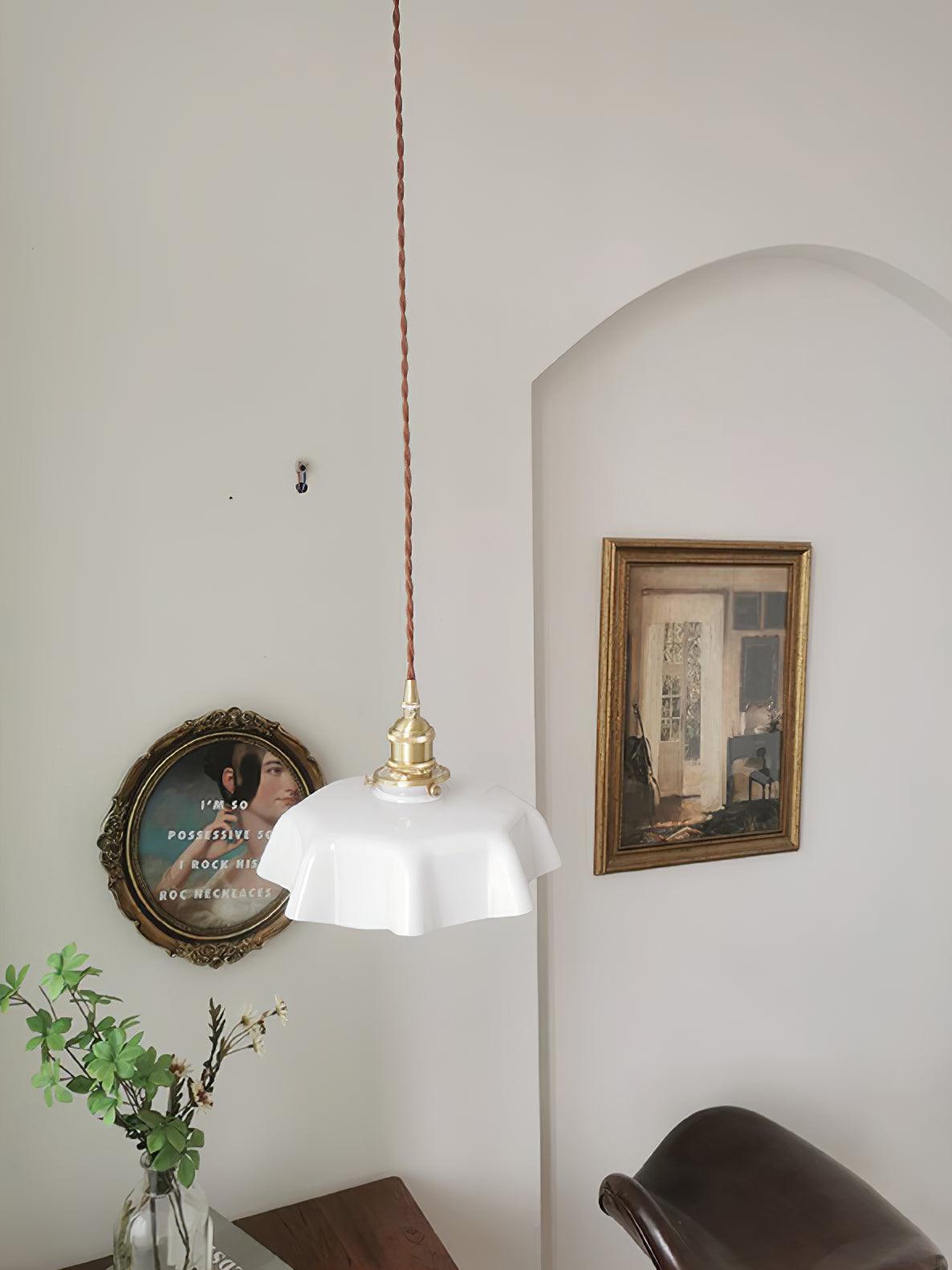 Ceramic Pendant Light 9.8 in x 5.1 in Adjustable Ceiling Indoor White Beige Pink Blue Vintage Lampshade | Thomler