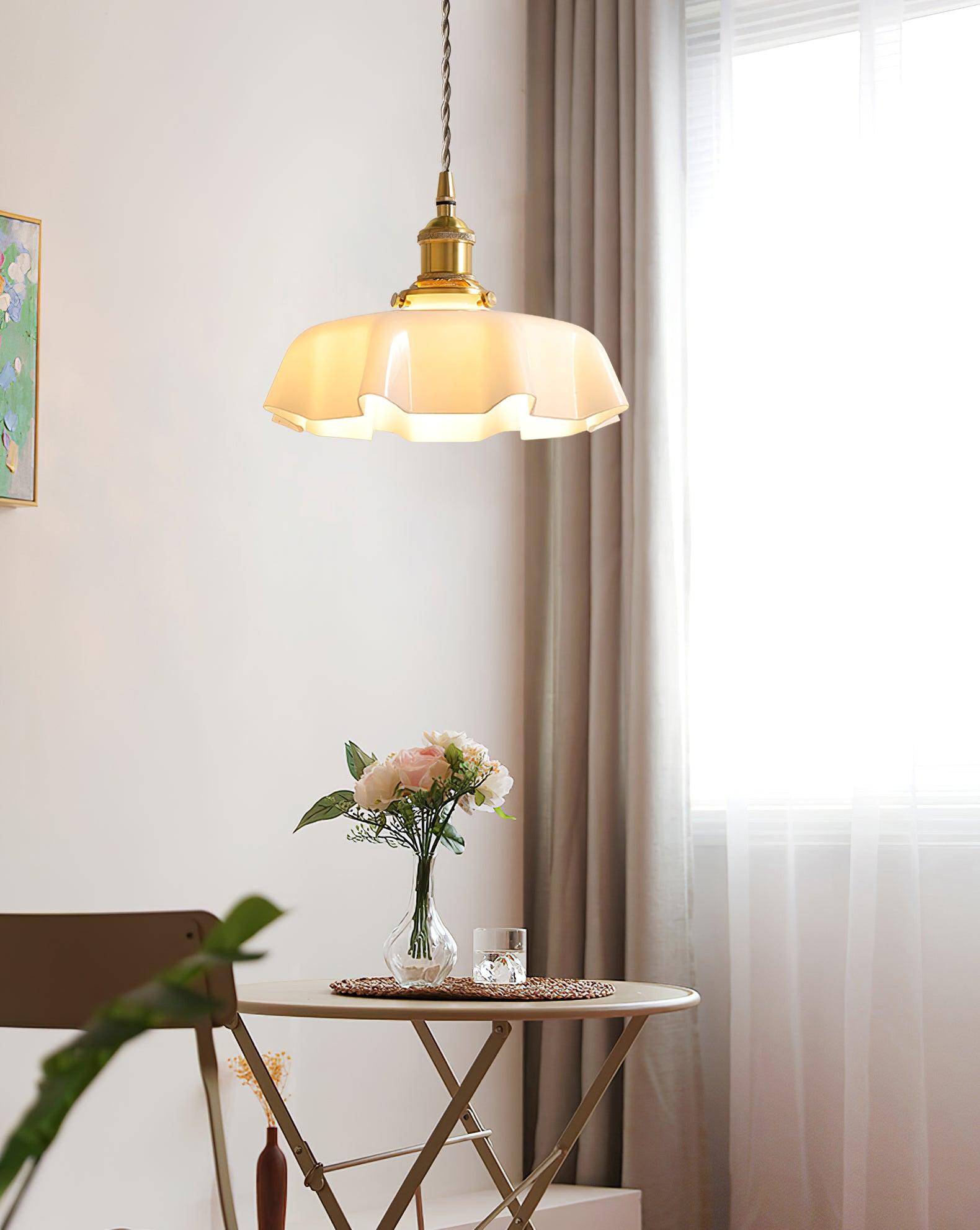 Ceramic Pendant Light 9.8 in x 5.1 in Adjustable Ceiling Indoor White Beige Pink Blue Vintage Lampshade | Thomler