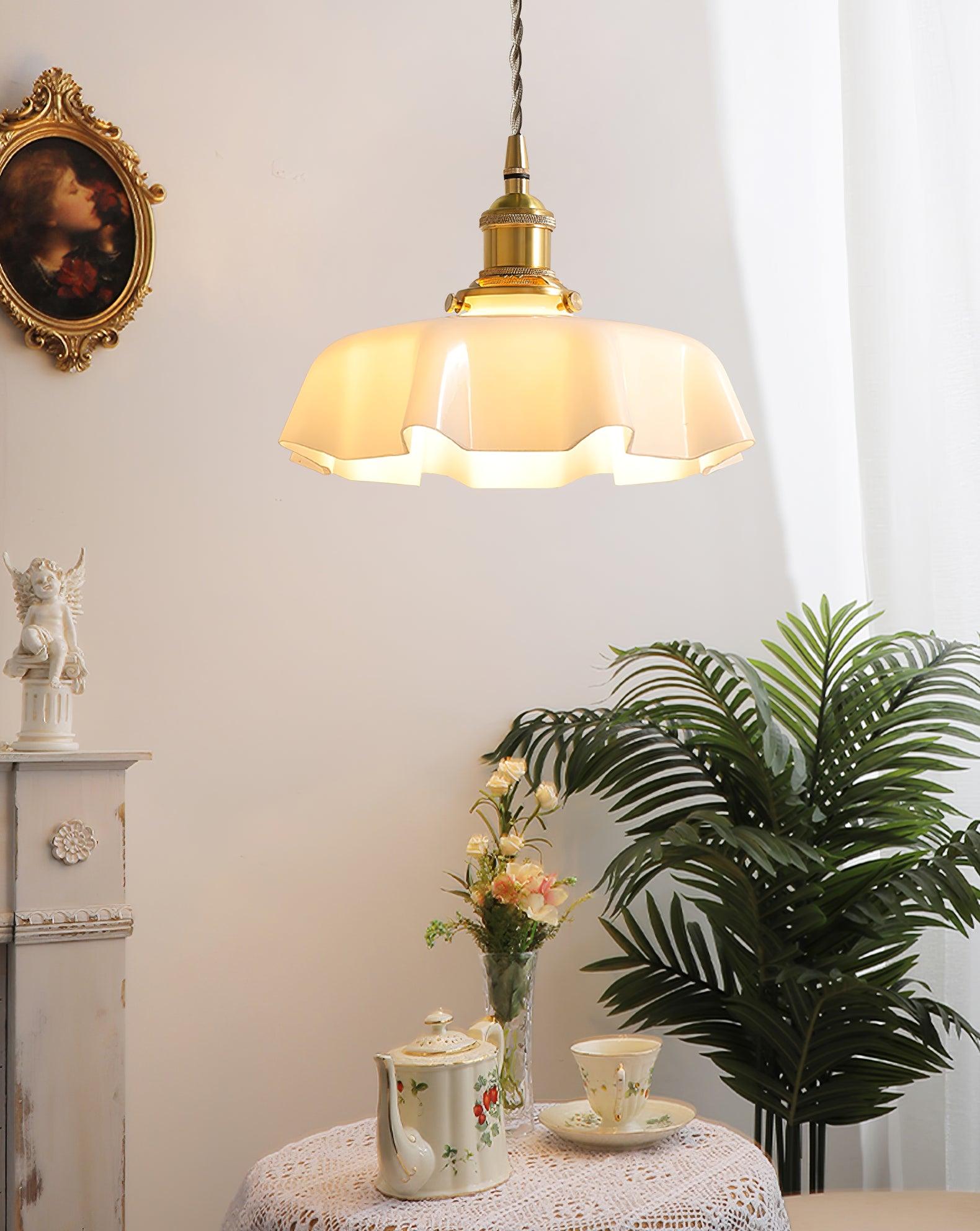 Ceramic Pendant Light 9.8 in x 5.1 in Adjustable Ceiling Indoor White Beige Pink Blue Vintage Lampshade | Thomler