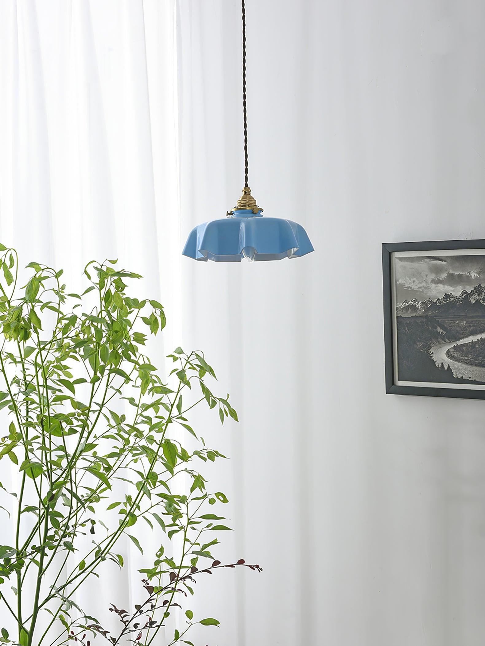 Ceramic Pendant Light 9.8 in x 5.1 in Adjustable Ceiling Indoor White Beige Pink Blue Vintage Lampshade | Thomler