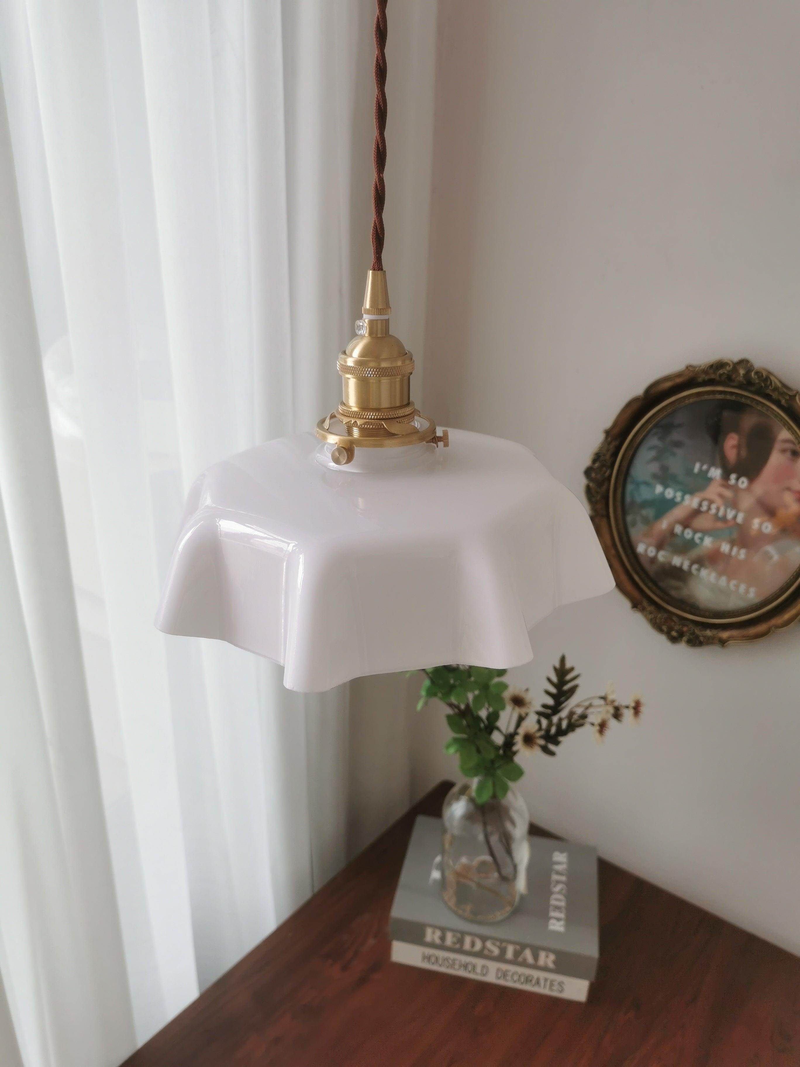 Ceramic Pendant Light 9.8 in x 5.1 in Adjustable Ceiling Indoor White Beige Pink Blue Vintage Lampshade | Thomler