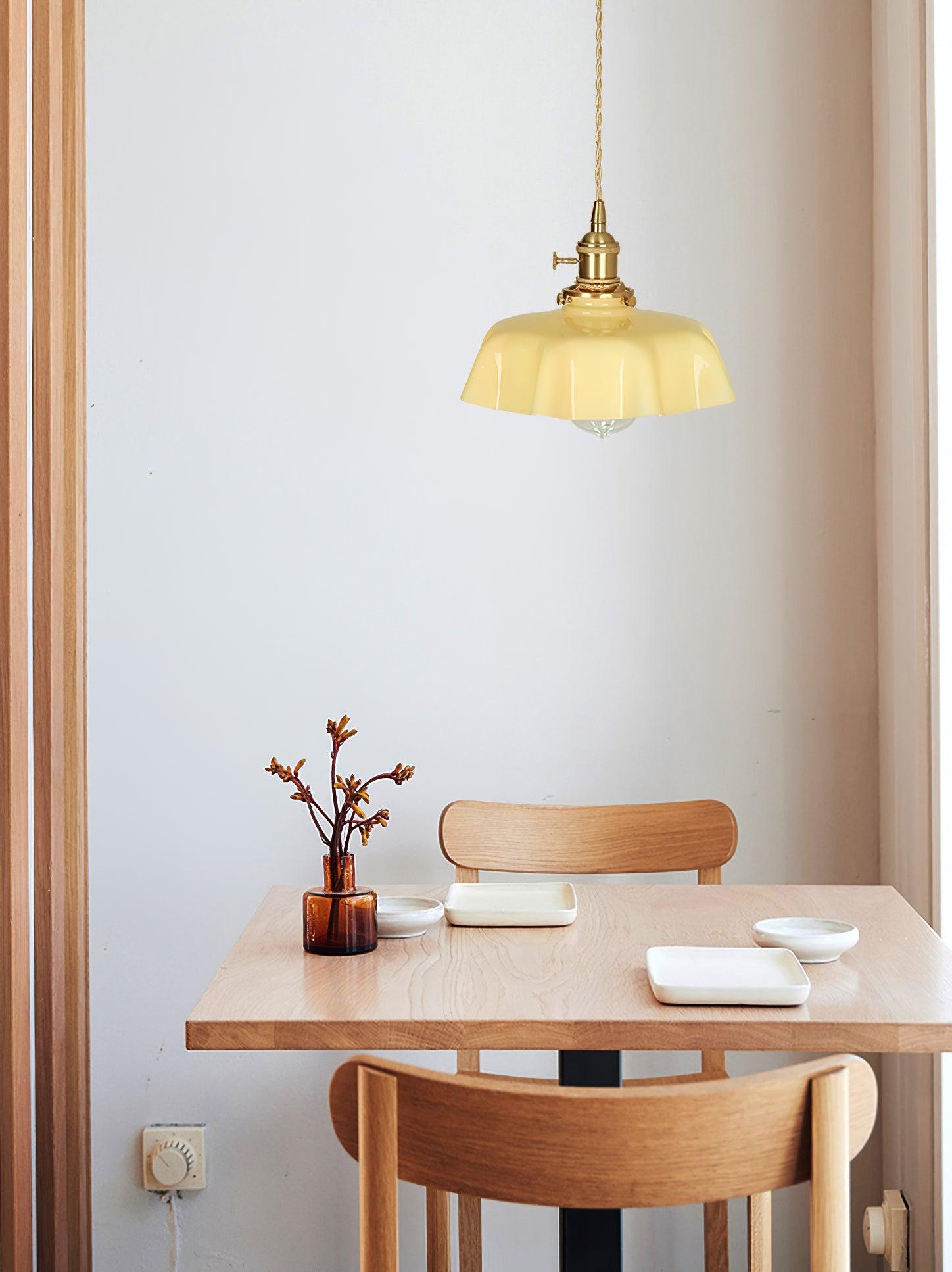 Ceramic Pendant Light 9.8 in x 5.1 in Adjustable Ceiling Indoor White Beige Pink Blue Vintage Lampshade | Thomler