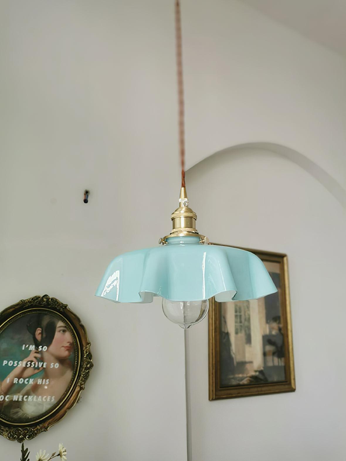 Ceramic Pendant Light 9.8 in x 5.1 in Adjustable Ceiling Indoor White Beige Pink Blue Vintage Lampshade | Thomler