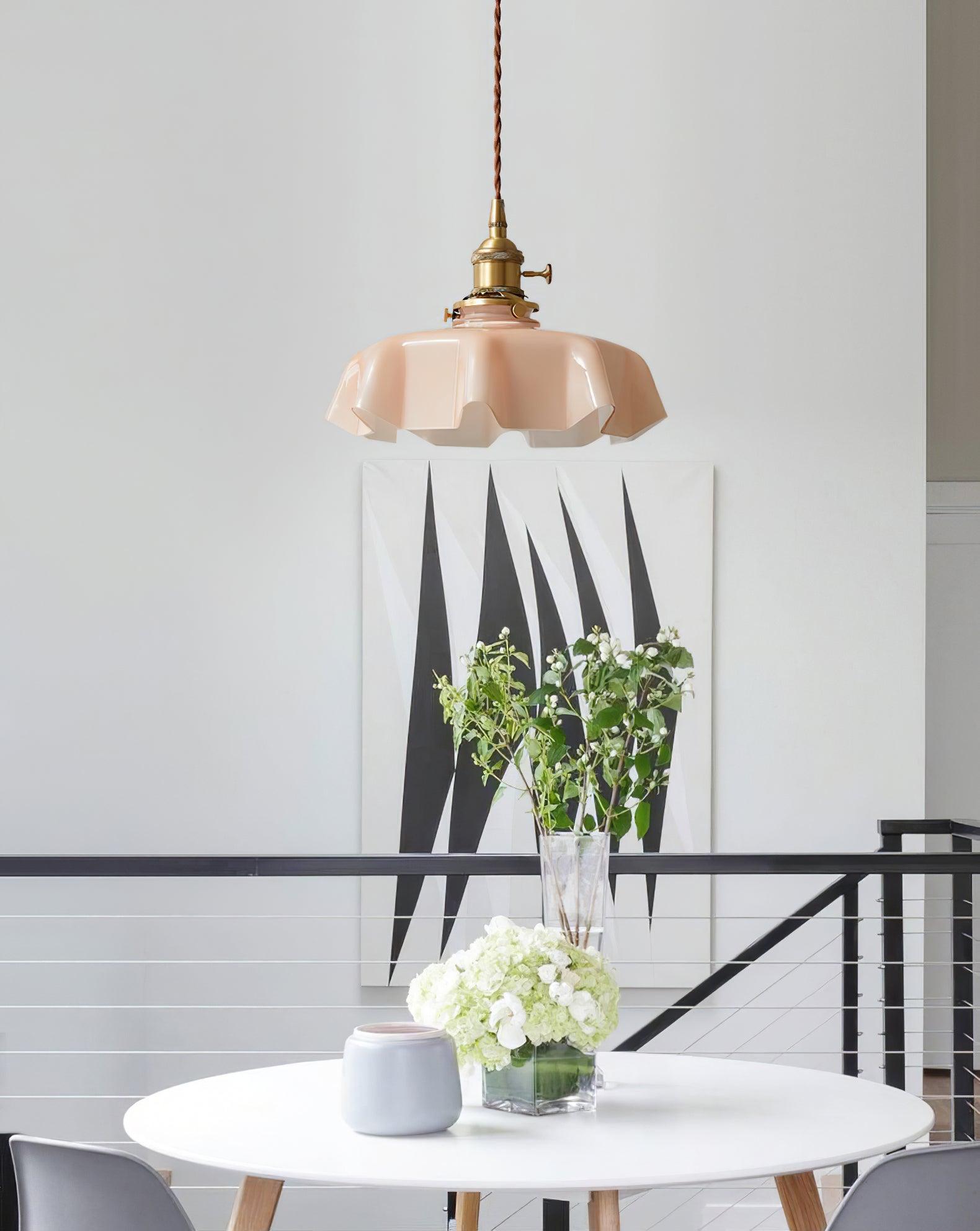 Ceramic Pendant Light 9.8 in x 5.1 in Adjustable Ceiling Indoor White Beige Pink Blue Vintage Lampshade | Thomler