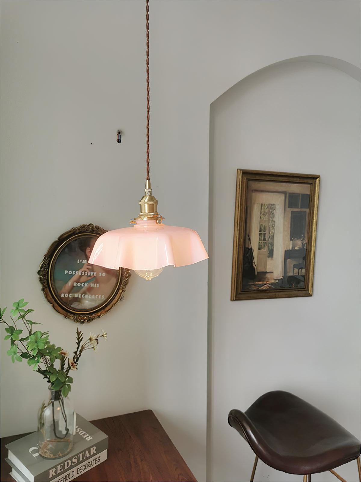 Ceramic Pendant Light 9.8 in x 5.1 in Adjustable Ceiling Indoor White Beige Pink Blue Vintage Lampshade | Thomler