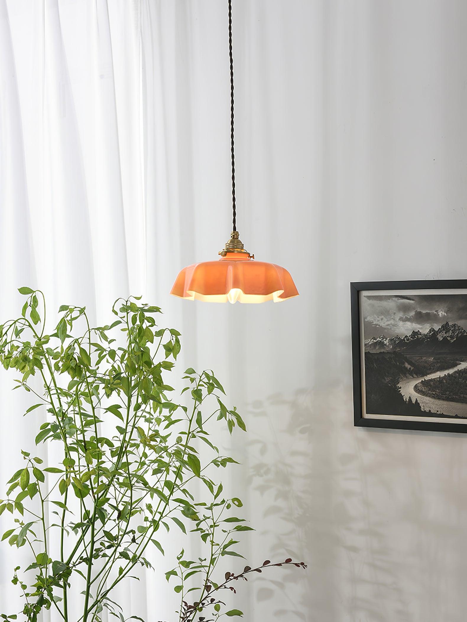 Ceramic Pendant Light 9.8 in x 5.1 in Adjustable Ceiling Indoor White Beige Pink Blue Vintage Lampshade | Thomler