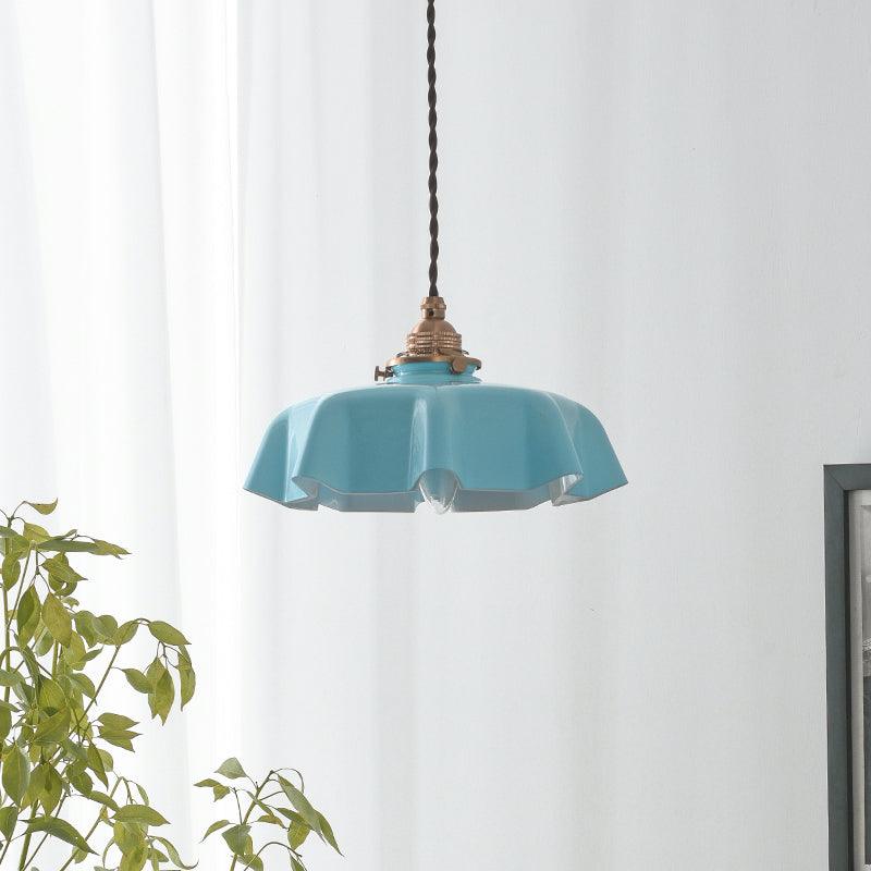Ceramic Pendant Light 9.8 in x 5.1 in Adjustable Ceiling Indoor White Beige Pink Blue Vintage Lampshade | Thomler
