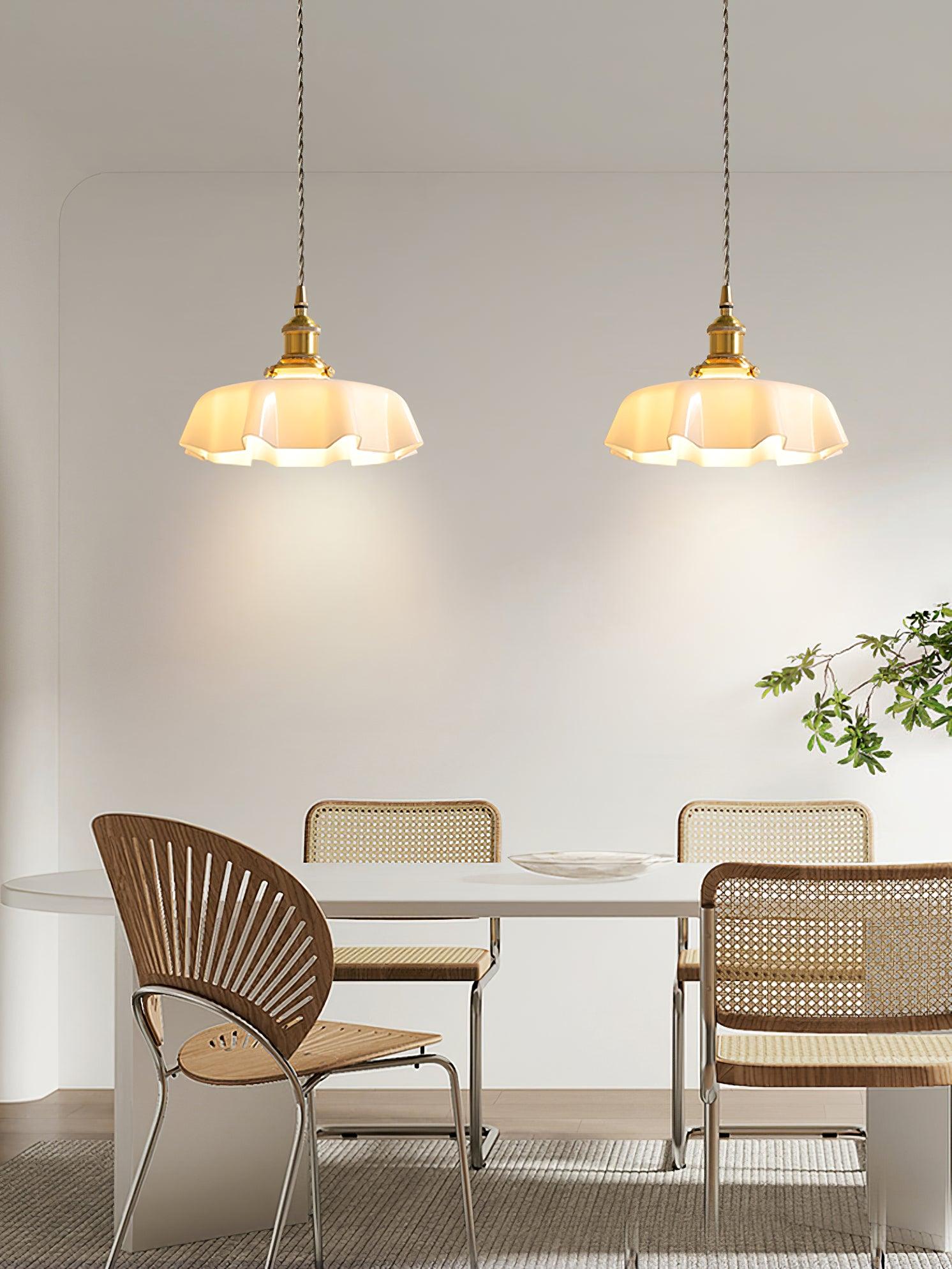 Ceramic Pendant Light 9.8 in x 5.1 in Adjustable Ceiling Indoor White Beige Pink Blue Vintage Lampshade | Thomler