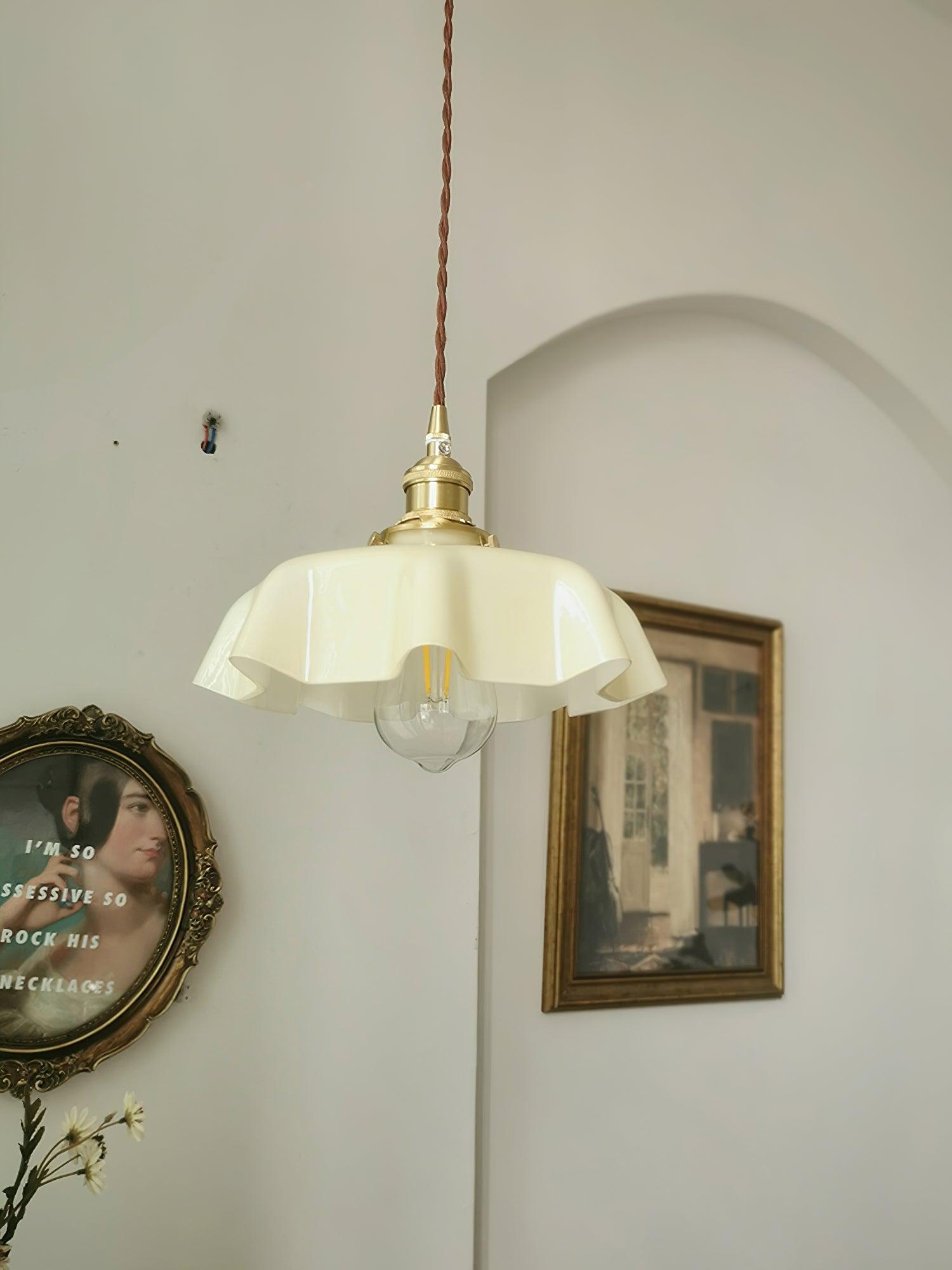 Ceramic Pendant Light 9.8 in x 5.1 in Adjustable Ceiling Indoor White Beige Pink Blue Vintage Lampshade | Thomler