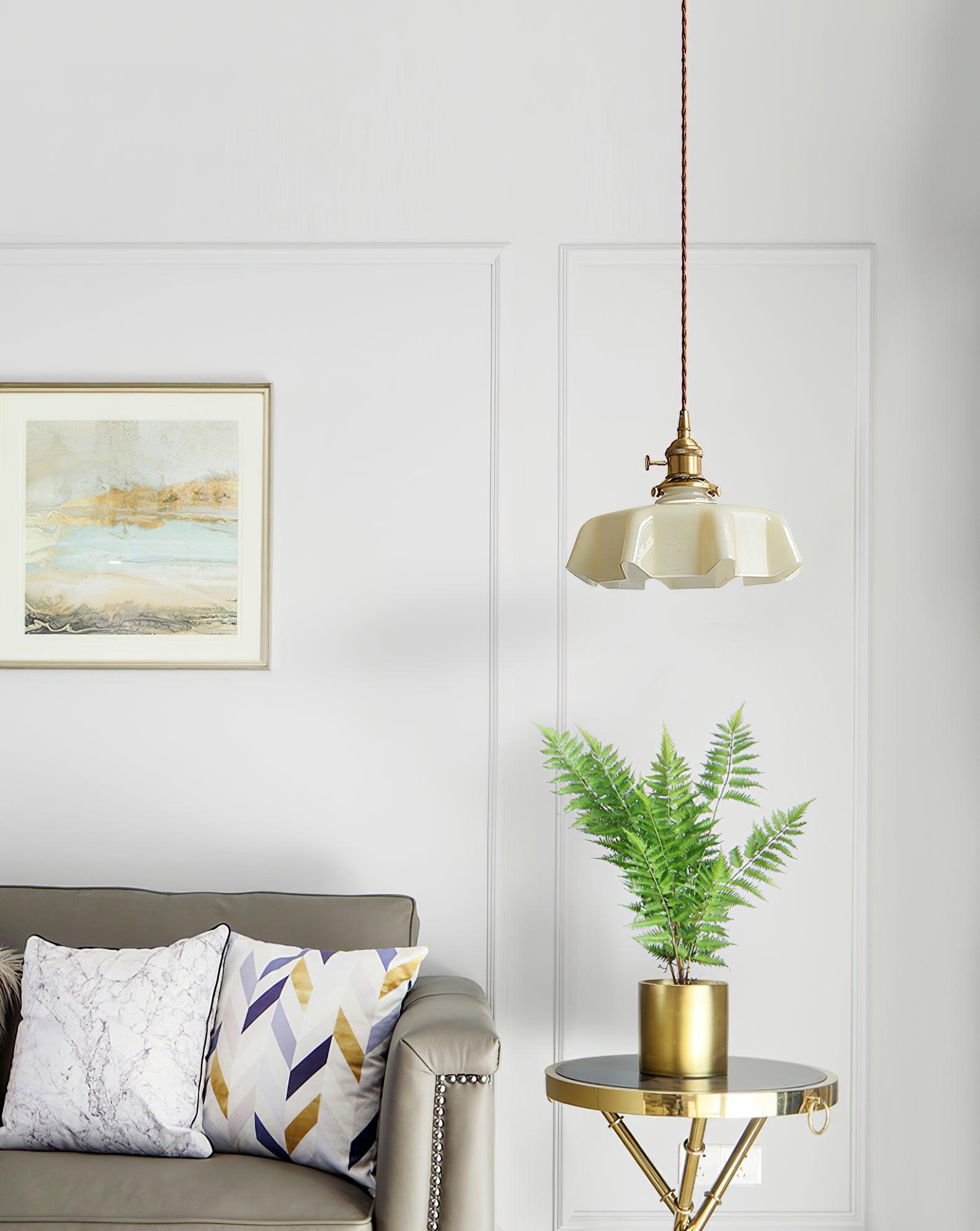 Ceramic Pendant Light 9.8 in x 5.1 in Adjustable Ceiling Indoor White Beige Pink Blue Vintage Lampshade | Thomler