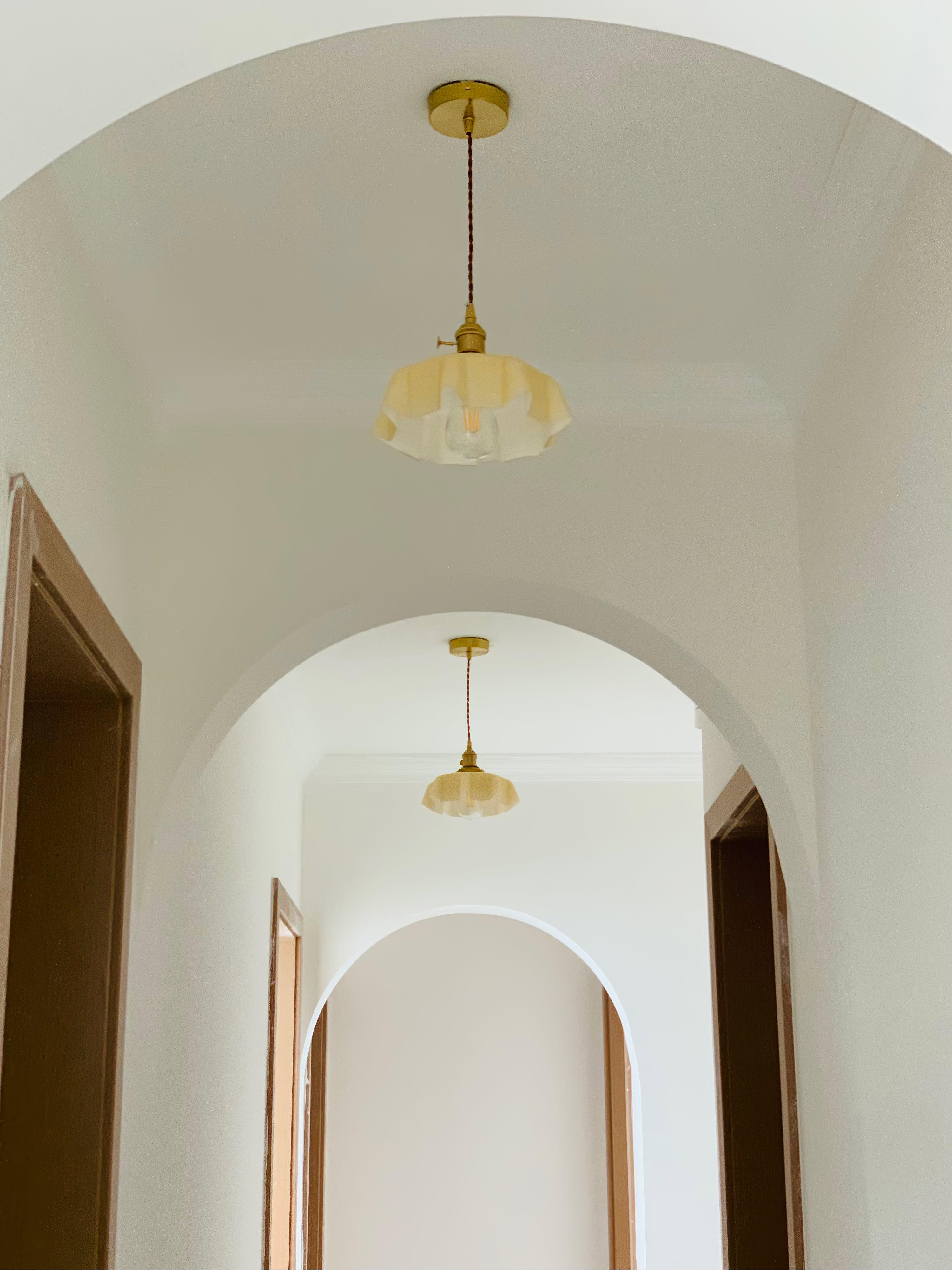 Ceramic Pendant Light 9.8 in x 5.1 in Adjustable Ceiling Indoor White Beige Pink Blue Vintage Lampshade | Thomler