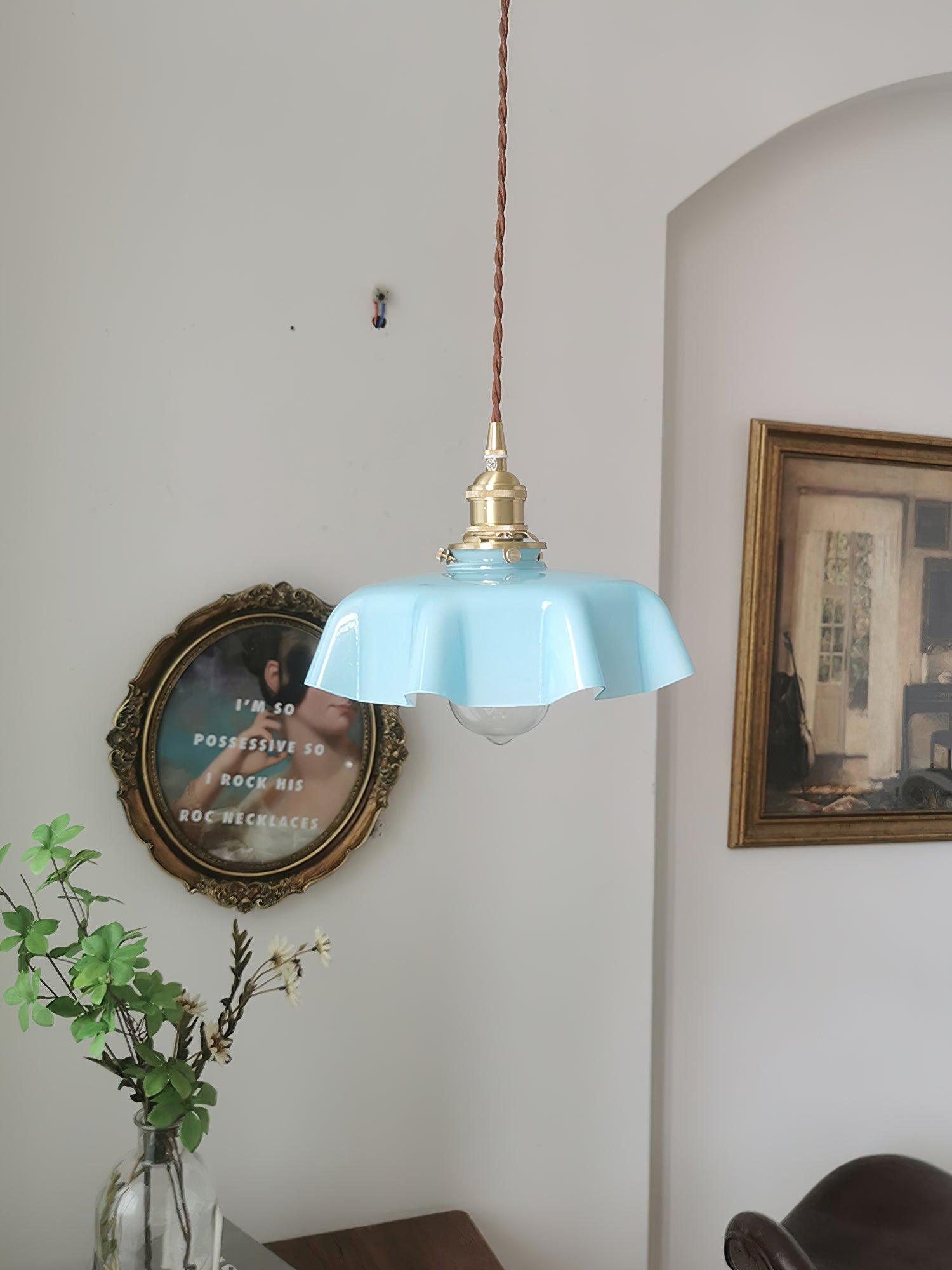 Ceramic Pendant Light 9.8 in x 5.1 in Adjustable Ceiling Indoor White Beige Pink Blue Vintage Lampshade | Thomler