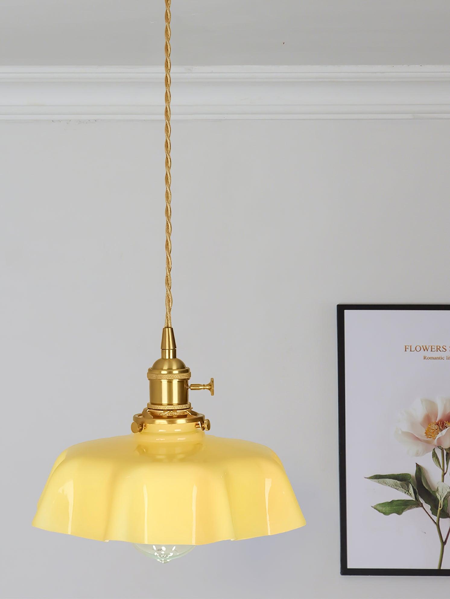 Ceramic Pendant Light 9.8 in x 5.1 in Adjustable Ceiling Indoor White Beige Pink Blue Vintage Lampshade | Thomler