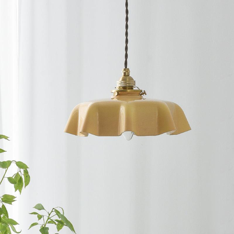 Ceramic Pendant Light 9.8 in x 5.1 in Adjustable Ceiling Indoor White Beige Pink Blue Vintage Lampshade | Thomler