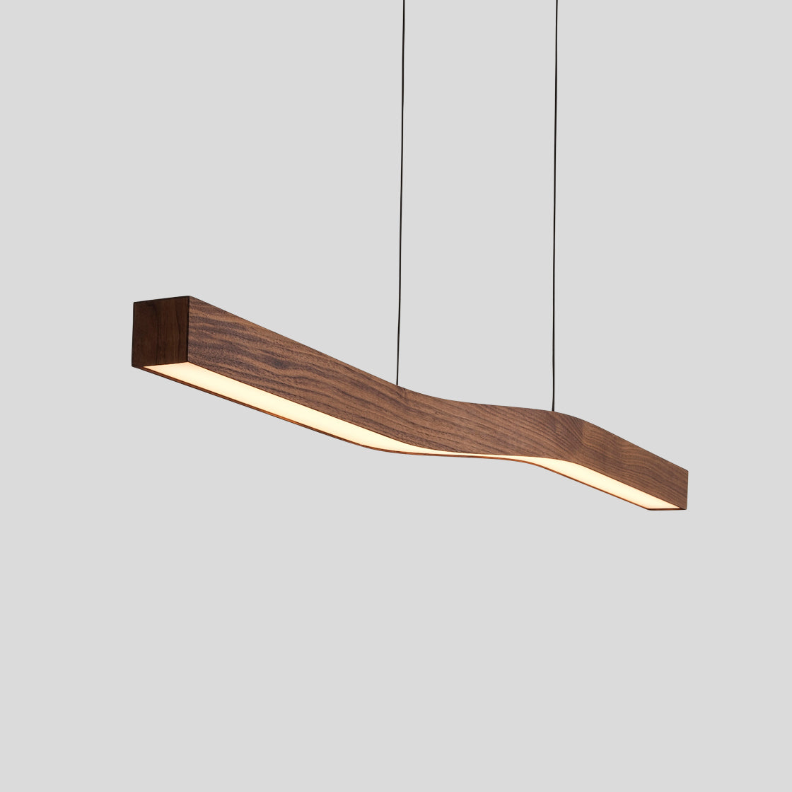Modern Wave Pendant Light with Walnut-Finish Metal Frame & Dimmable LED for Dining Room Kitchen | Thomler