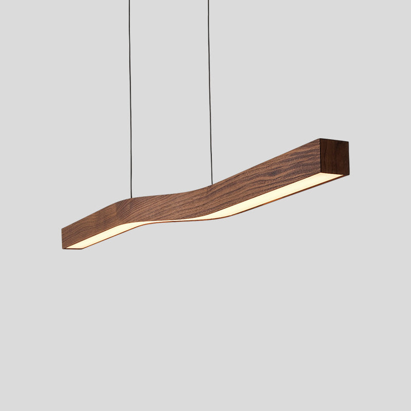Modern Wave Pendant Light with Walnut-Finish Metal Frame & Dimmable LED for Dining Room Kitchen | Thomler