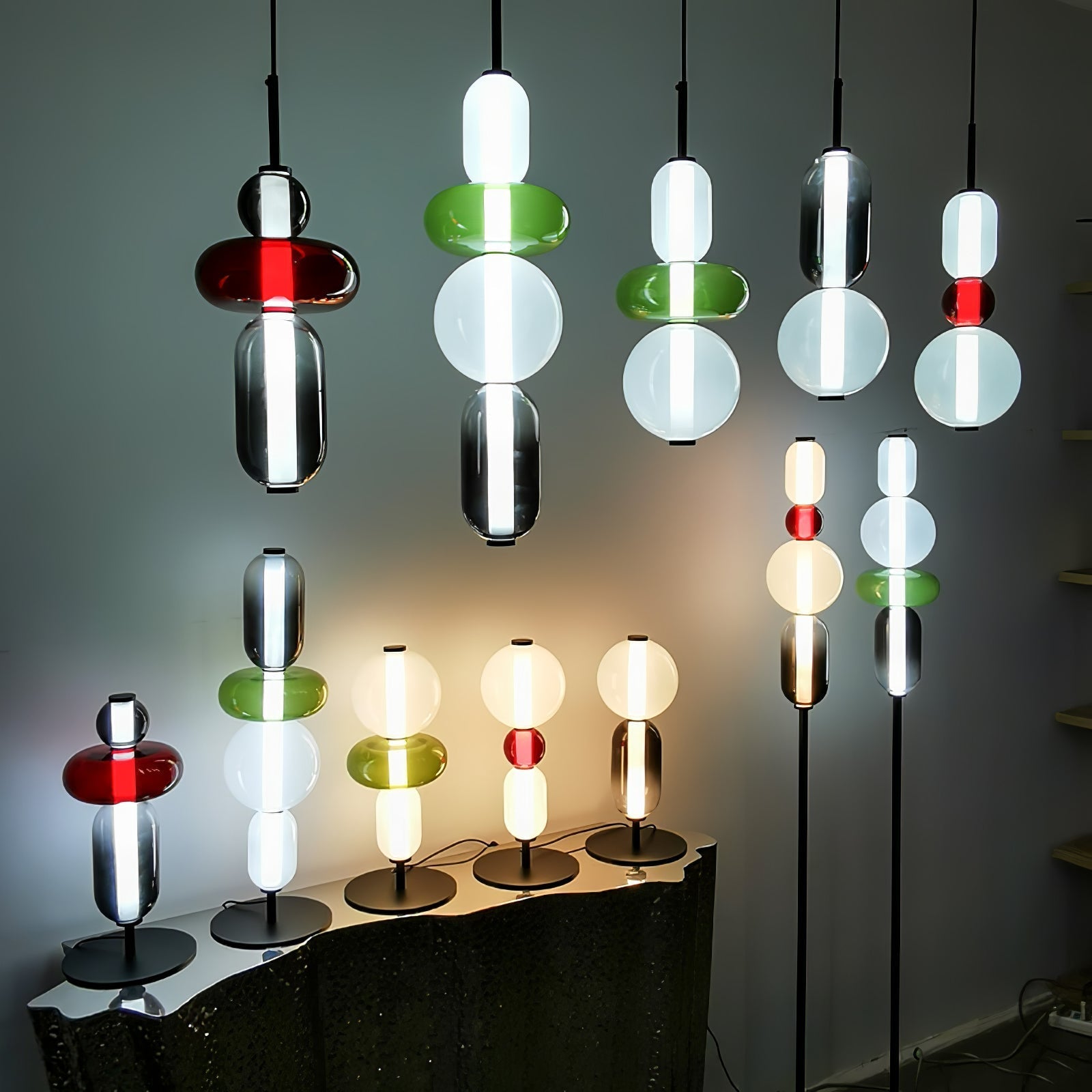 Floor Lamp Hand Blown Glass LED 160.0 cm Red White Black Living Room Decorative Standing Light Modern Sculptural Accent | Thomler