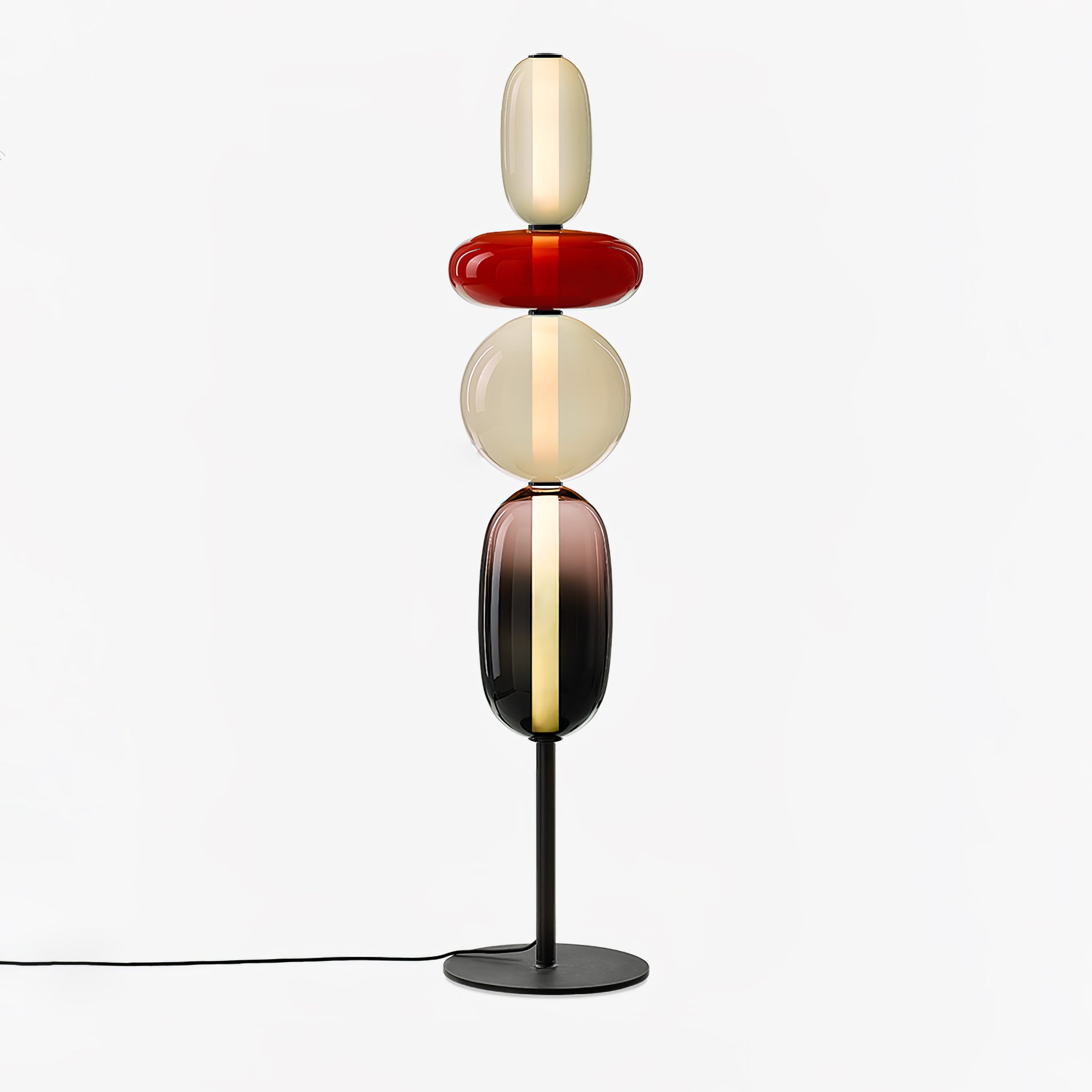 Floor Lamp Hand Blown Glass LED 160.0 cm Red White Black Living Room Decorative Standing Light Modern Sculptural Accent | Thomler