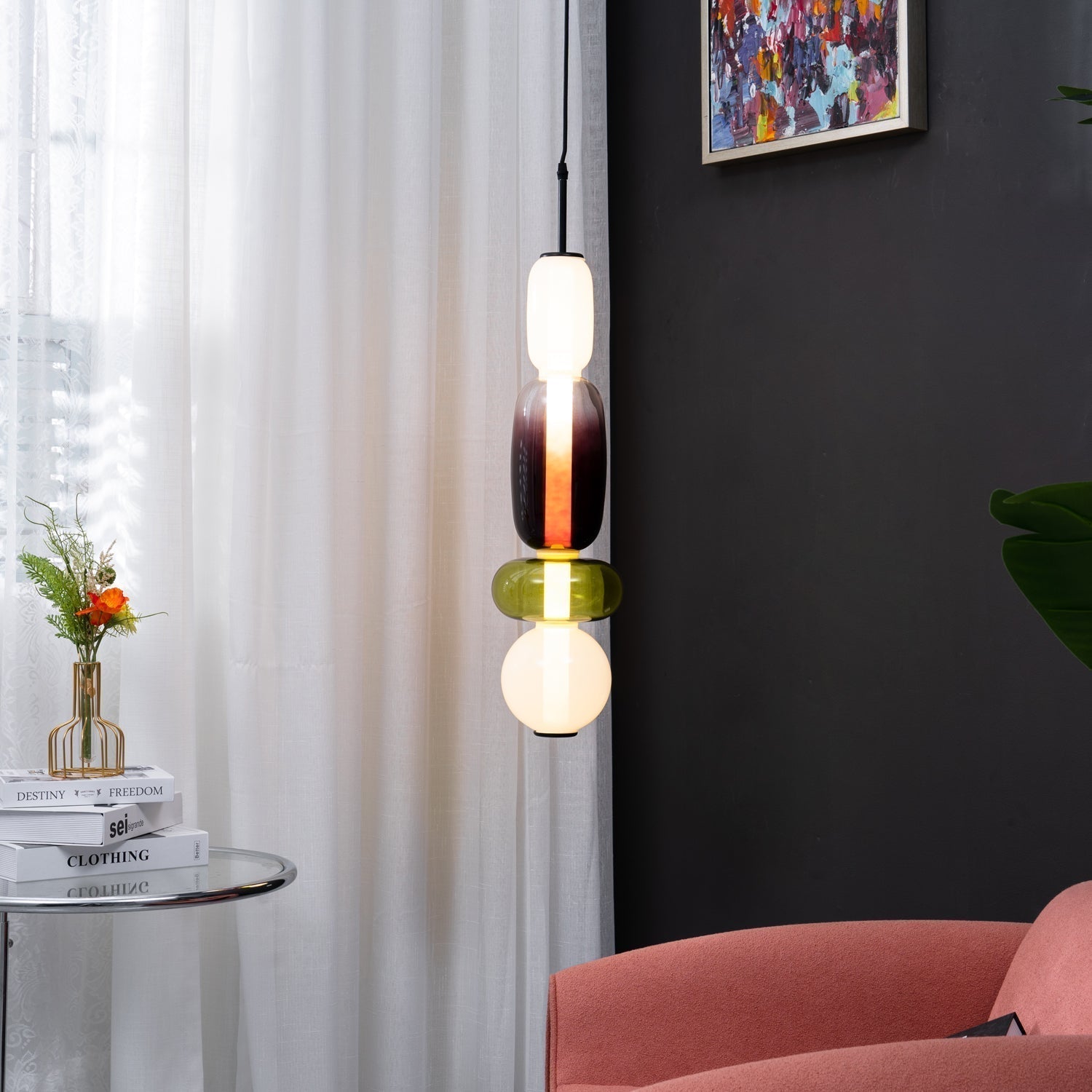Pendant Light Glass Integrated LED 18.0 cm Colourful Dining Room Living Room Dimmable Hanging Ceiling Lamp Adjustable Suspension | Thomler