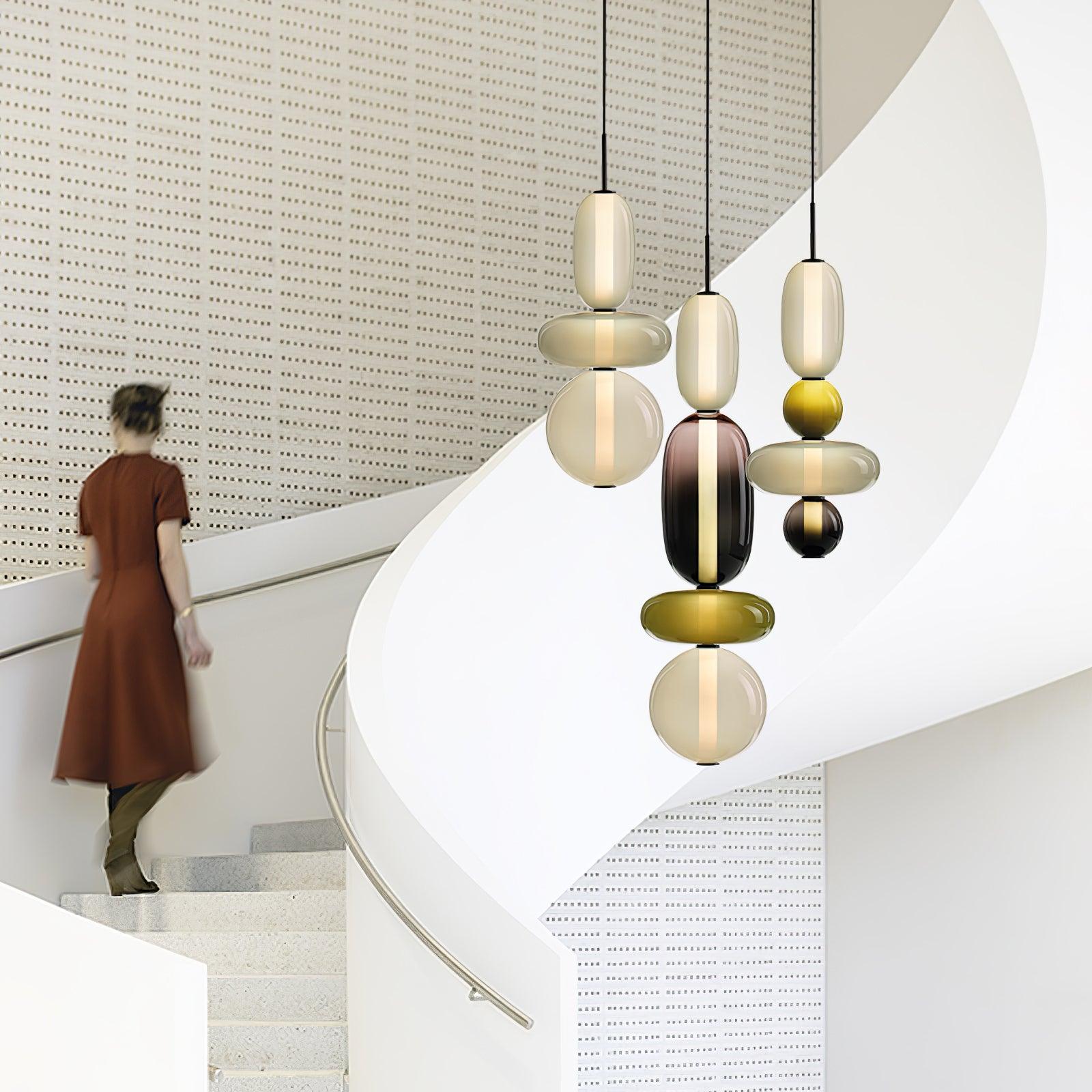 Candied Glass Pendant Light 19.7 in LED Ceiling Fixture Multi-Color Indoor Dining Room Hanging Lamp | Thomler