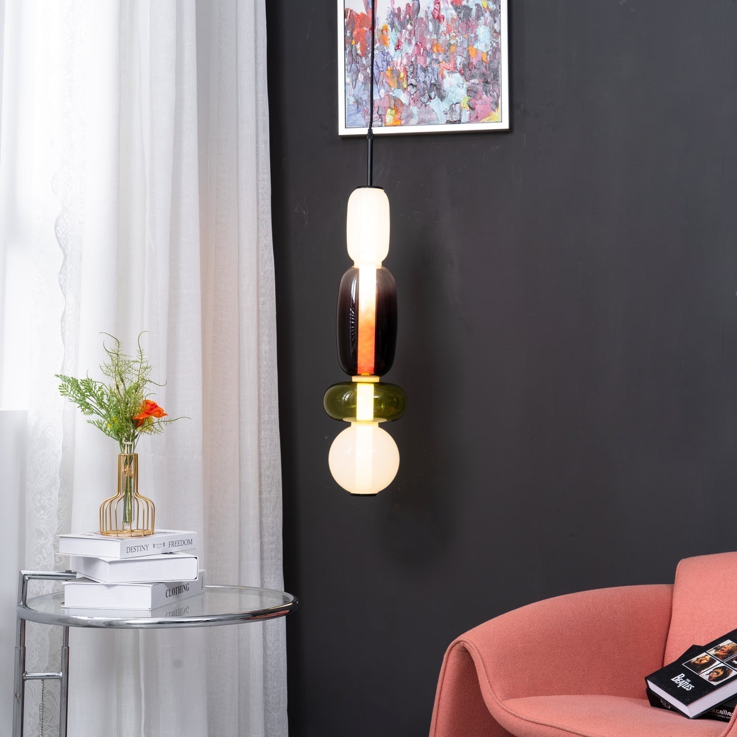 Pendant Light Glass Integrated LED 18.0 cm Colourful Dining Room Living Room Dimmable Hanging Ceiling Lamp Adjustable Suspension | Thomler