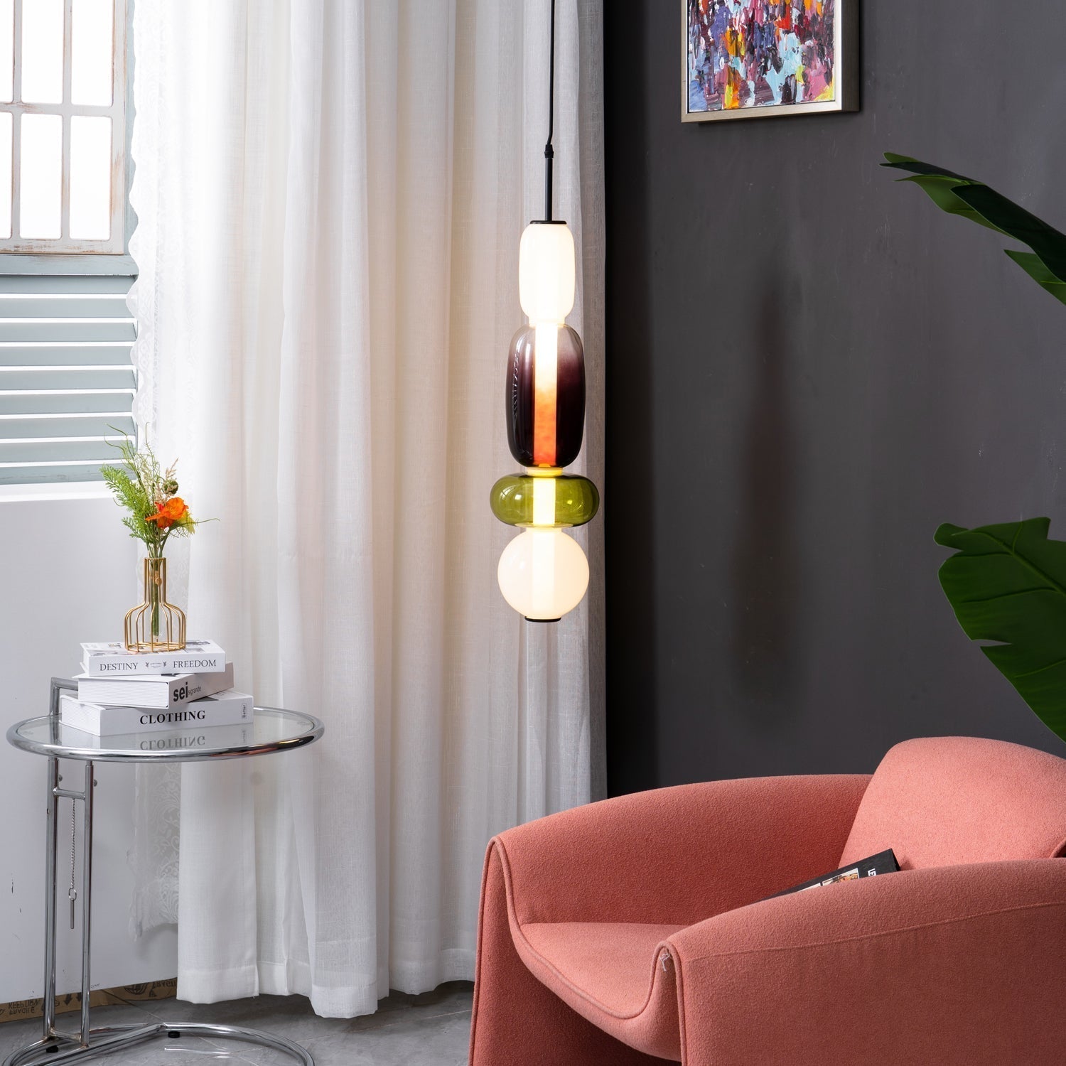 Pendant Light Glass Integrated LED 18.0 cm Colourful Dining Room Living Room Dimmable Hanging Ceiling Lamp Adjustable Suspension | Thomler