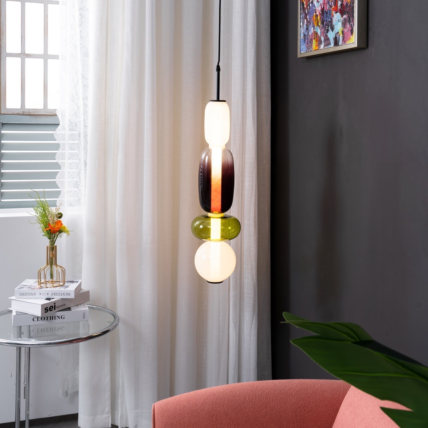Pendant Light Glass Integrated LED 18.0 cm Colourful Dining Room Living Room Dimmable Hanging Ceiling Lamp Adjustable Suspension | Thomler