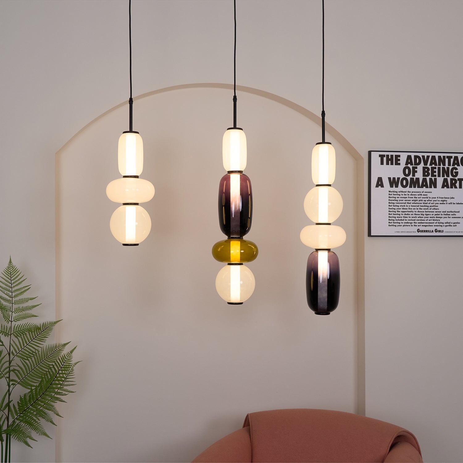 Candied Glass Pendant Light 19.7 in LED Ceiling Fixture Multi-Color Indoor Dining Room Hanging Lamp | Thomler