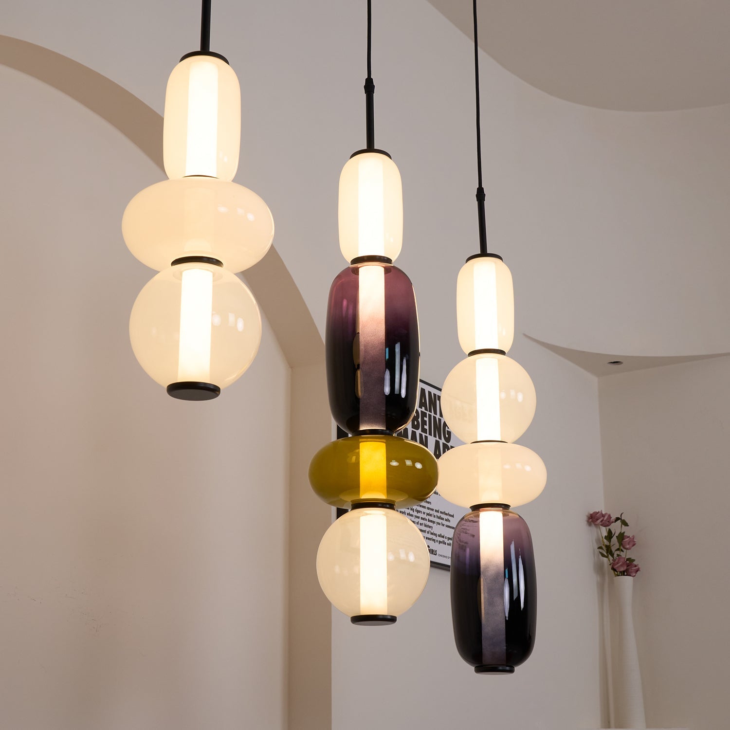 Candied Glass Pendant Light 19.7 in LED Ceiling Fixture Multi-Color Indoor Dining Room Hanging Lamp | Thomler