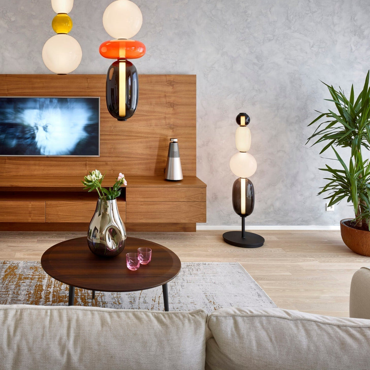 Modern Acrylic Column Table Lamp with Colored Glass Shade & Dimmer Remote – Contemporary LED Desk Light for Bedroom, Living Room | Thomler