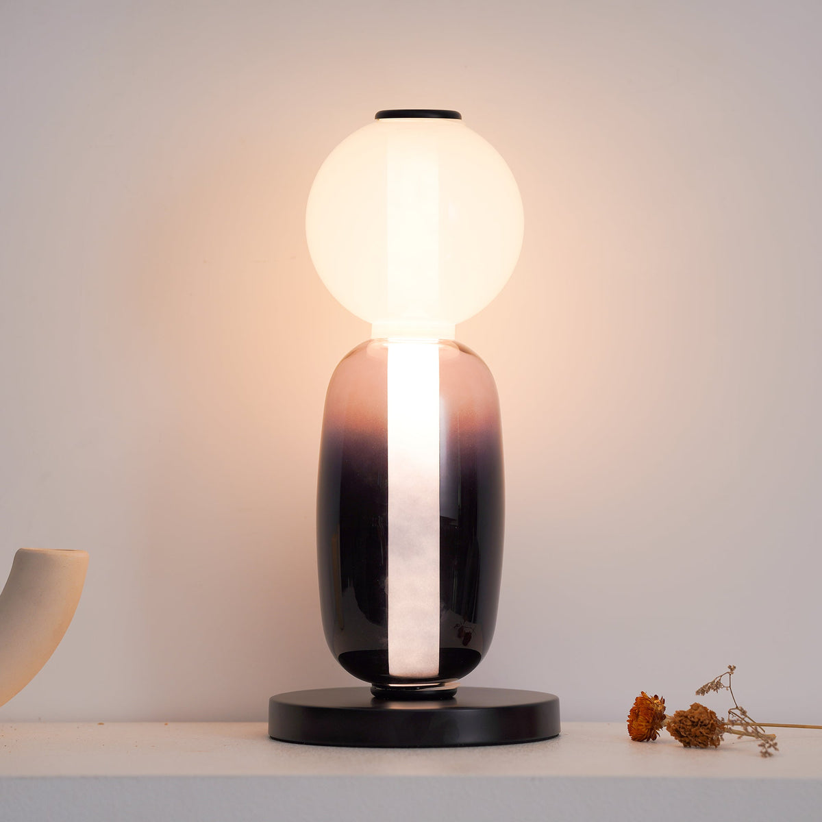 Modern Acrylic Column Table Lamp with Colored Glass Shade & Dimmer Remote – Contemporary LED Desk Light for Bedroom, Living Room | Thomler