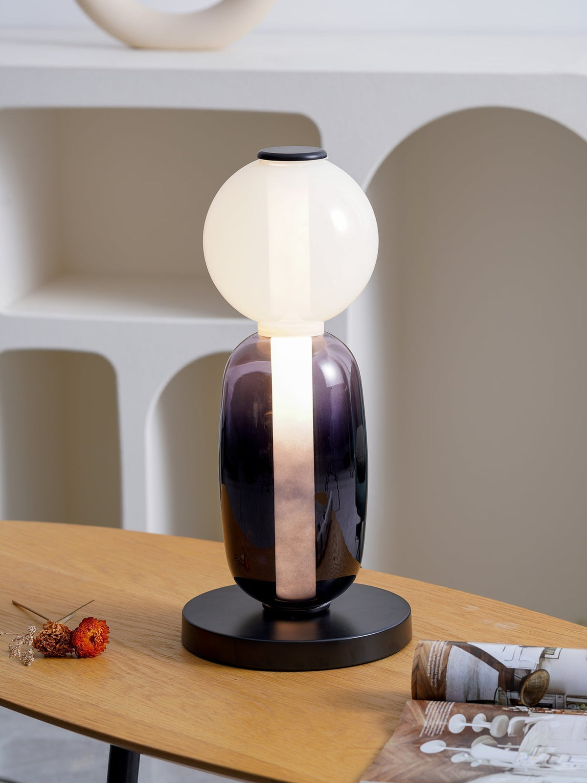 Modern Acrylic Column Table Lamp with Colored Glass Shade & Dimmer Remote – Contemporary LED Desk Light for Bedroom, Living Room | Thomler
