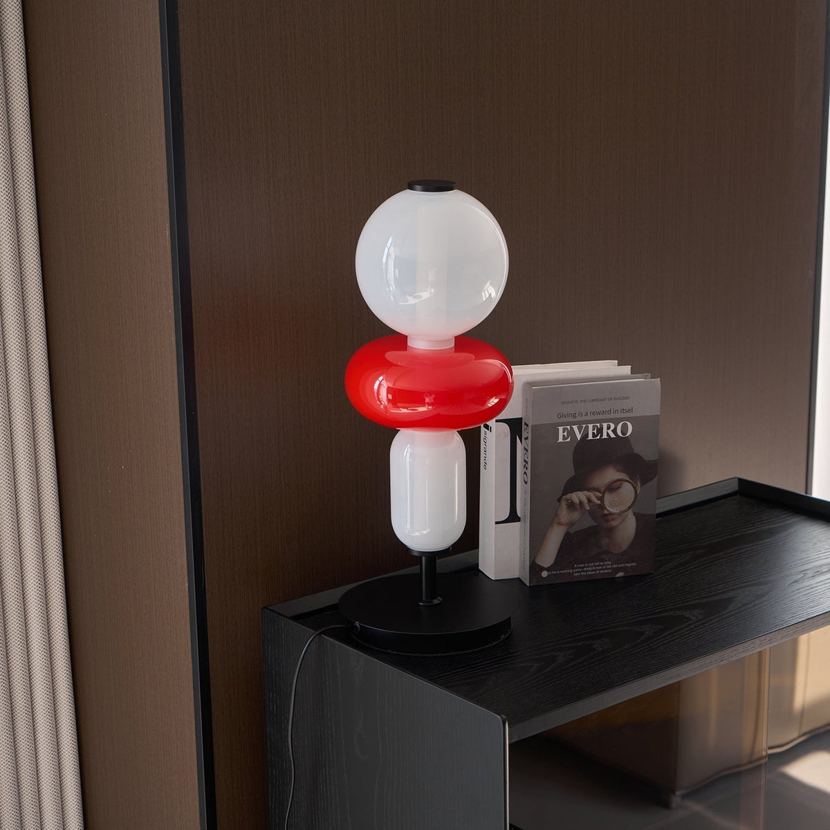 Modern Acrylic Column Table Lamp with Colored Glass Shade & Dimmer Remote – Contemporary LED Desk Light for Bedroom, Living Room | Thomler