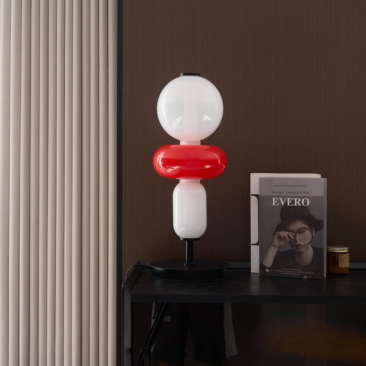 Modern Acrylic Column Table Lamp with Colored Glass Shade & Dimmer Remote – Contemporary LED Desk Light for Bedroom, Living Room | Thomler