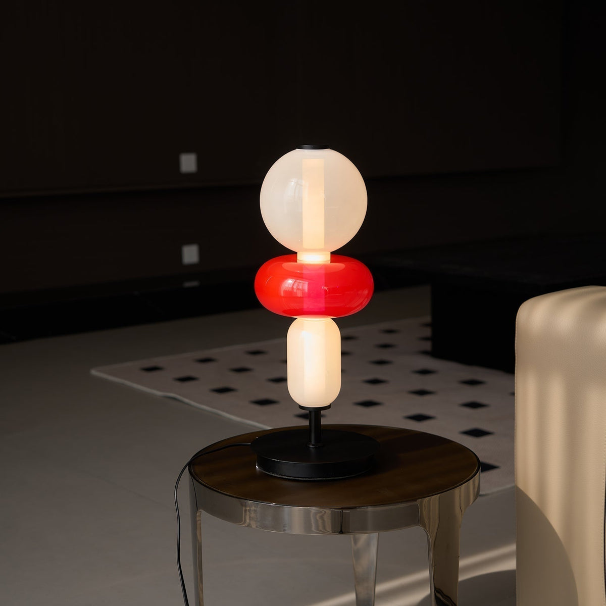 Modern Acrylic Column Table Lamp with Colored Glass Shade & Dimmer Remote – Contemporary LED Desk Light for Bedroom, Living Room | Thomler