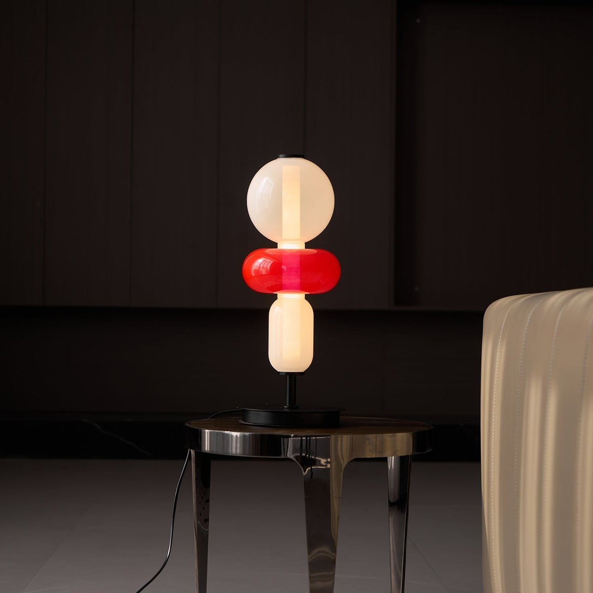 Modern Acrylic Column Table Lamp with Colored Glass Shade & Dimmer Remote – Contemporary LED Desk Light for Bedroom, Living Room | Thomler