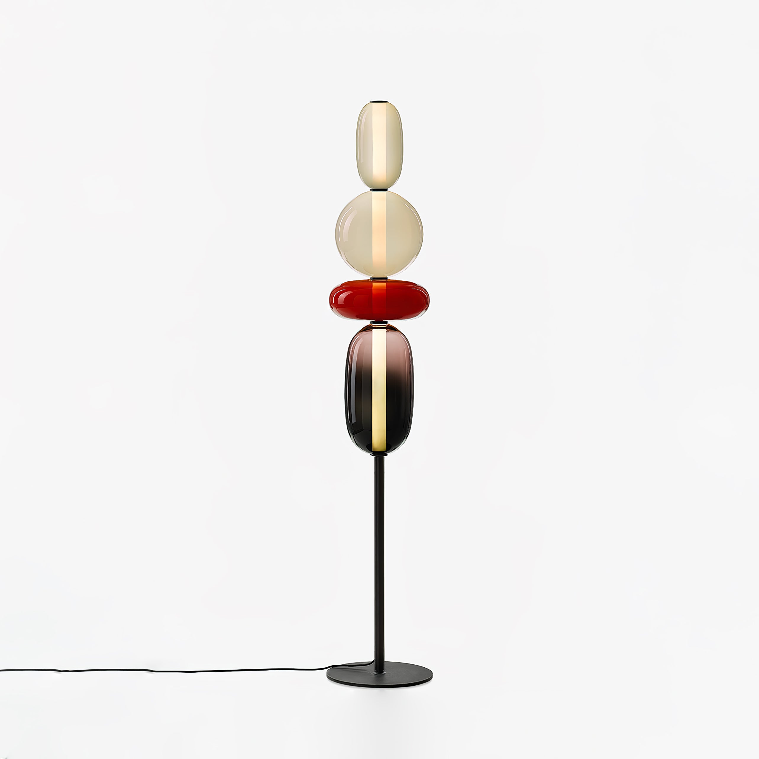 Floor Lamp Hand Blown Glass LED 160.0 cm Red White Black Living Room Decorative Standing Light Modern Sculptural Accent | Thomler